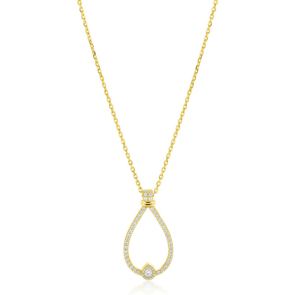 Zinzi ZIC2815 gold plated ketting met hanger druppel zirkonia 18.5 mm breed - Lengte 42-45 cm
