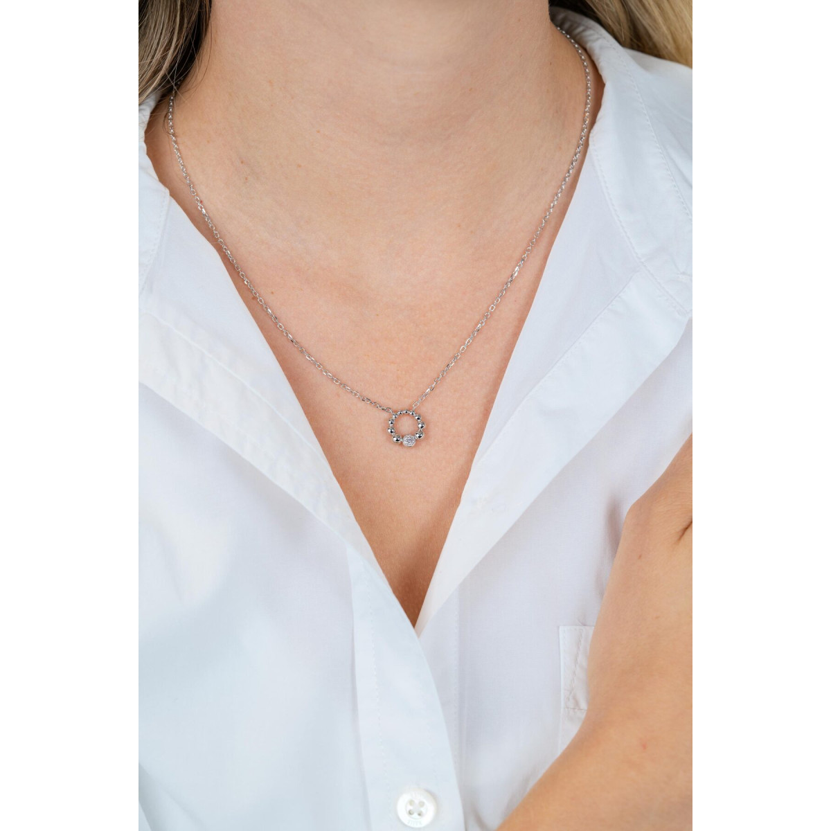 Zinzi ZIC2817 zilveren ketting met hanger cirkel zirkonia 12 mm breed - Lengte 42-45 cm
