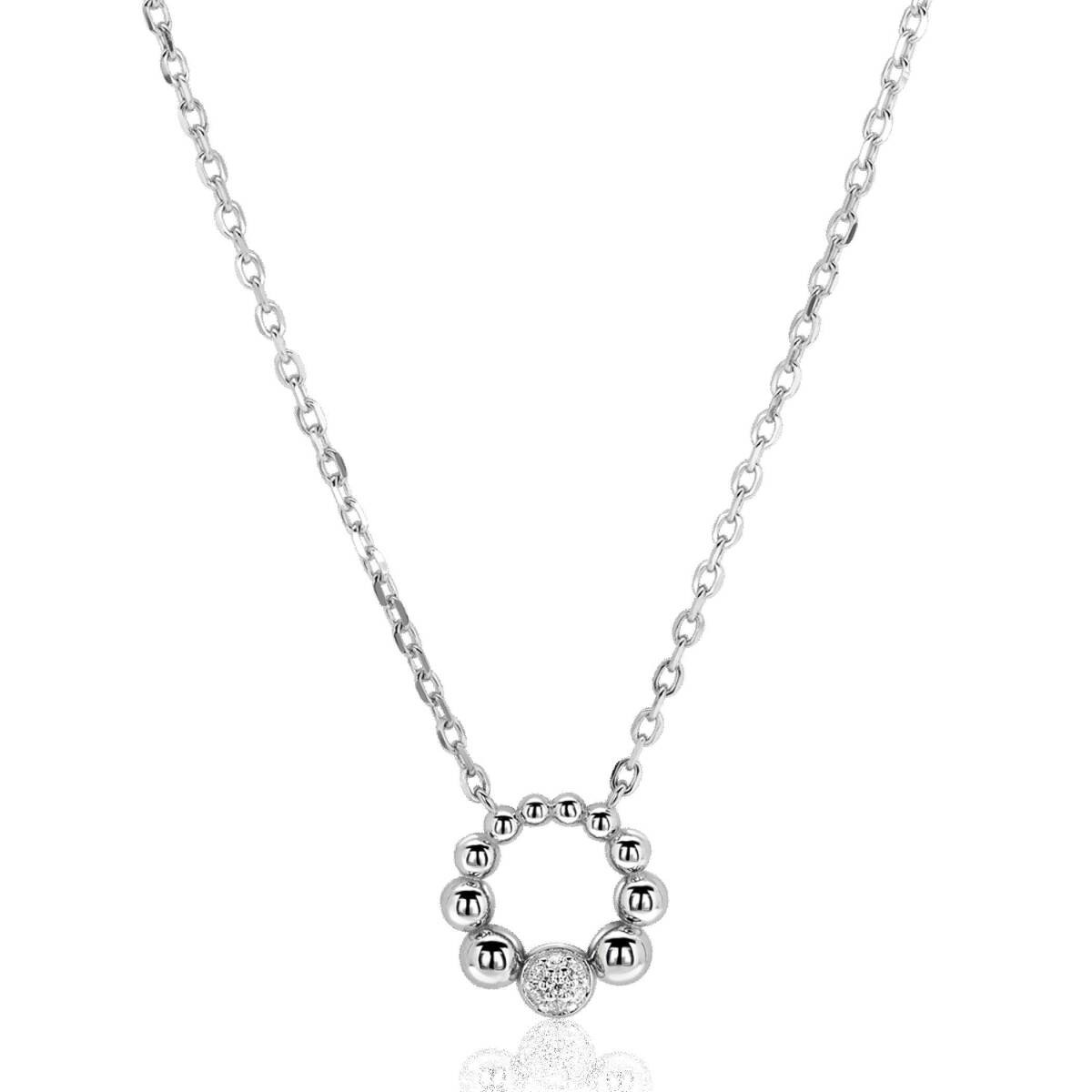 Zinzi ZIC2817 zilveren ketting met hanger cirkel zirkonia 12 mm breed - Lengte 42-45 cm