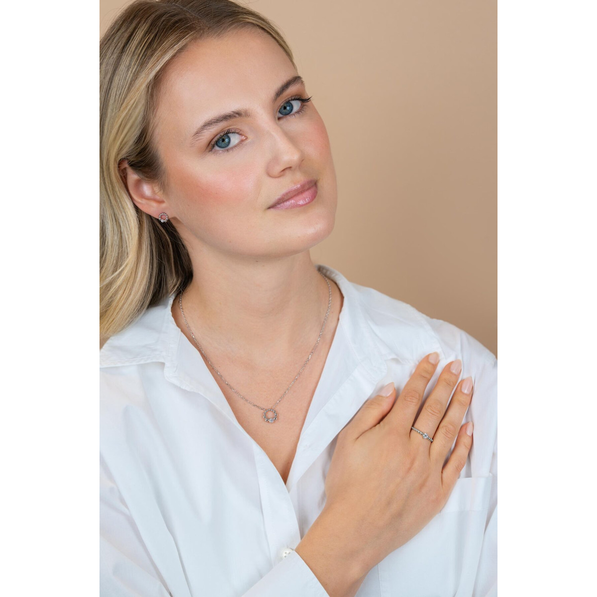 Zinzi ZIC2817 zilveren ketting met hanger cirkel zirkonia 12 mm breed - Lengte 42-45 cm