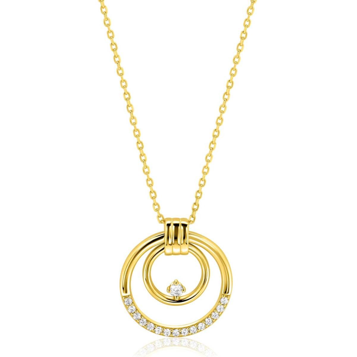 Zinzi ZIC2819 goudkleurige ketting met dubbele cirkels en zirkonia 24 mm breed - Lengte 42-45 cm