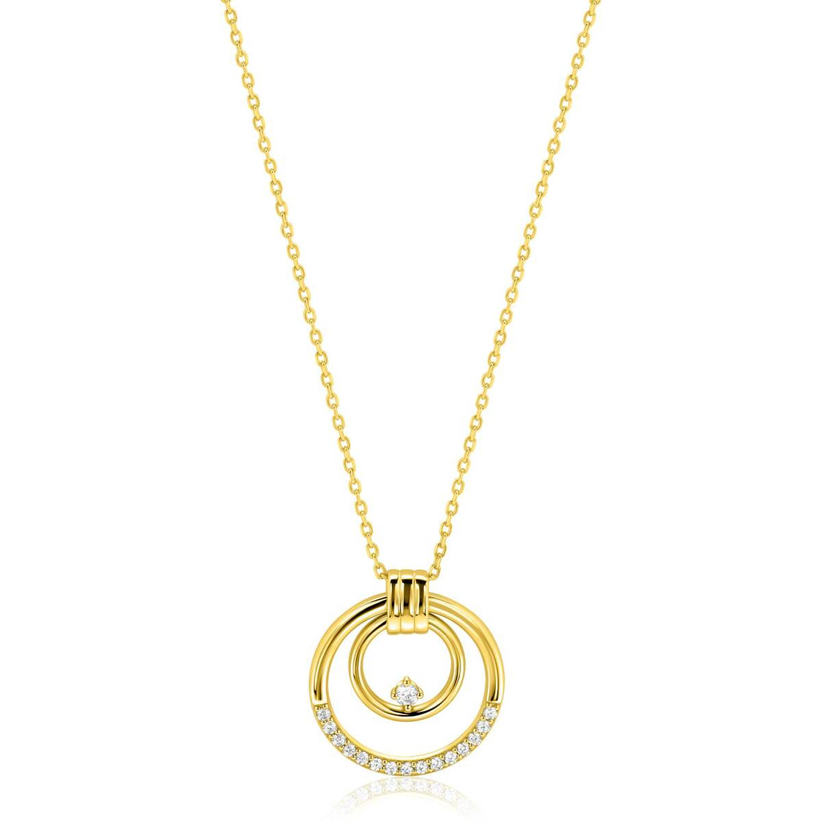 Zinzi ZIC2819 goudkleurige ketting met dubbele cirkels en zirkonia 24 mm breed - Lengte 42-45 cm
