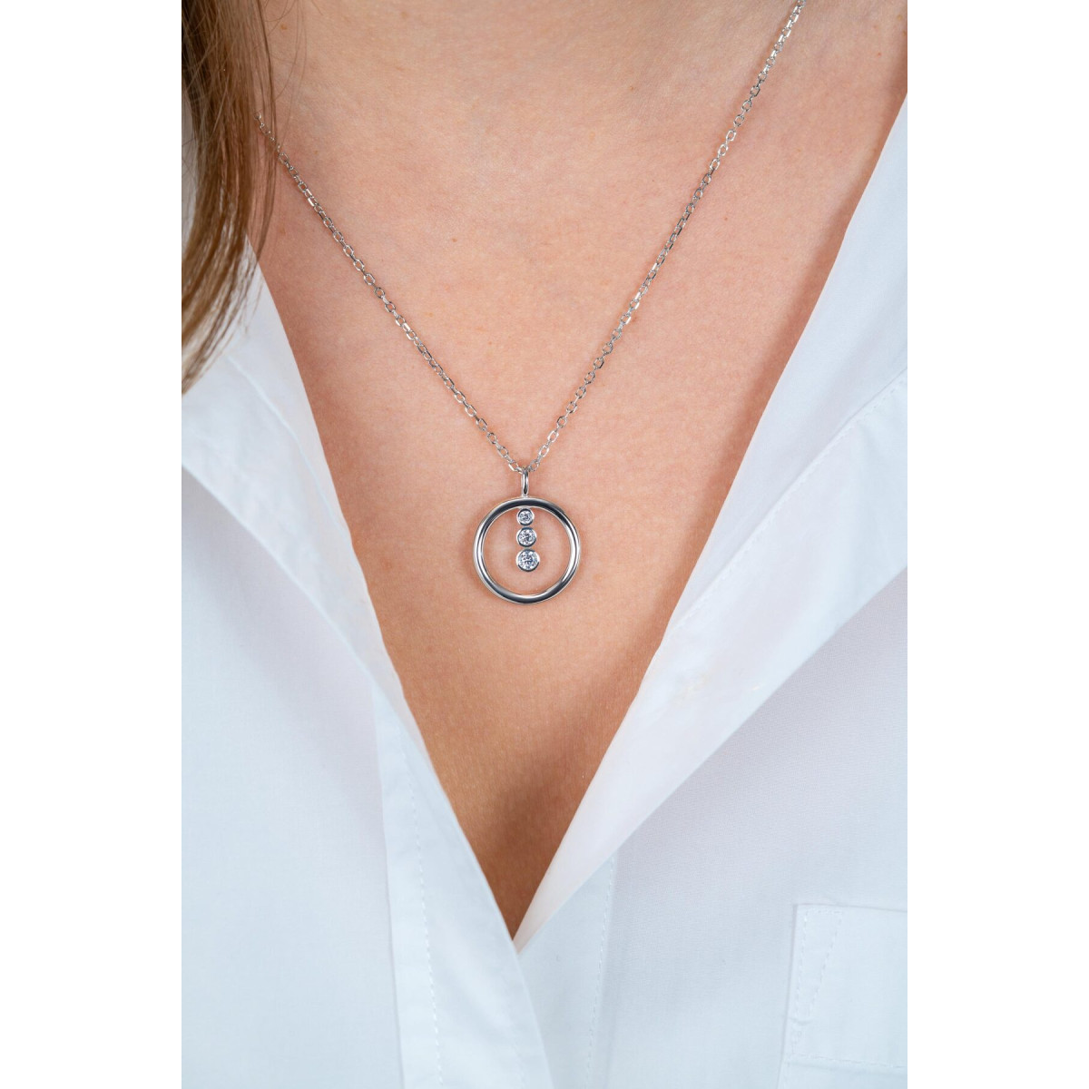 Zinzi ZIC2820 zilverkleurige ketting met ronde zirkonia hanger - Lengte 42-45 cm