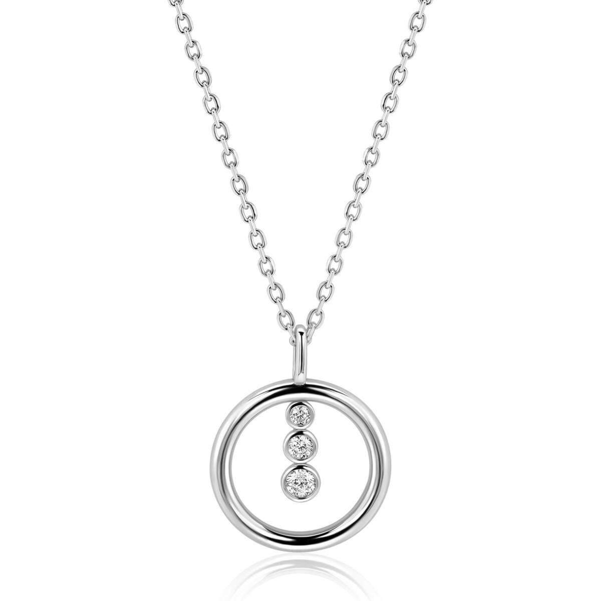Zinzi ZIC2820 zilverkleurige ketting met ronde zirkonia hanger - Lengte 42-45 cm