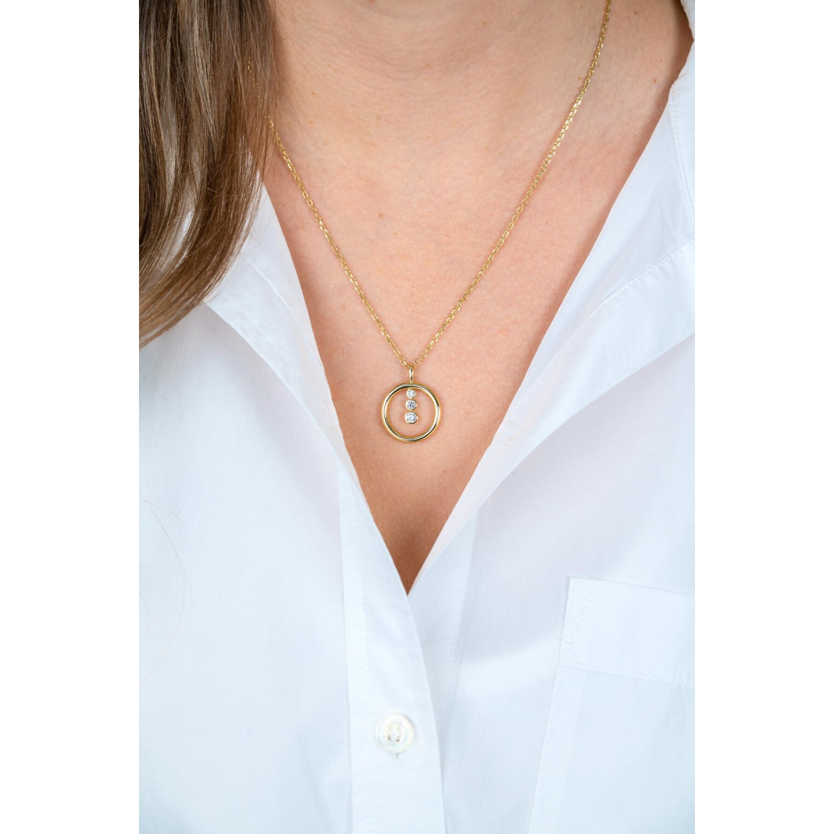 Zinzi ZIC2820Y gold plated ketting met ronde zirkonia hanger - Lengte 42-45 cm