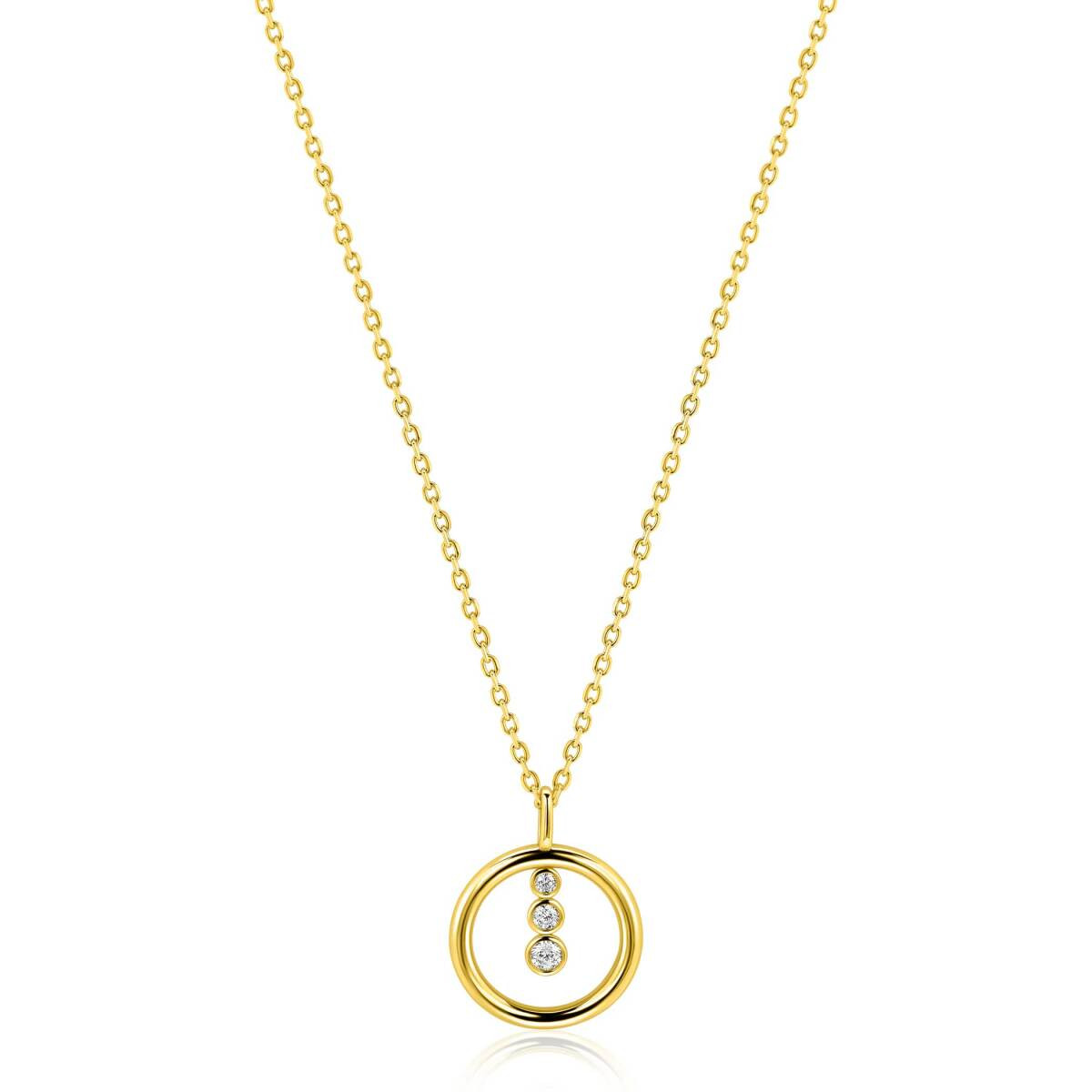 Zinzi ZIC2820Y gold plated ketting met ronde zirkonia hanger - Lengte 42-45 cm