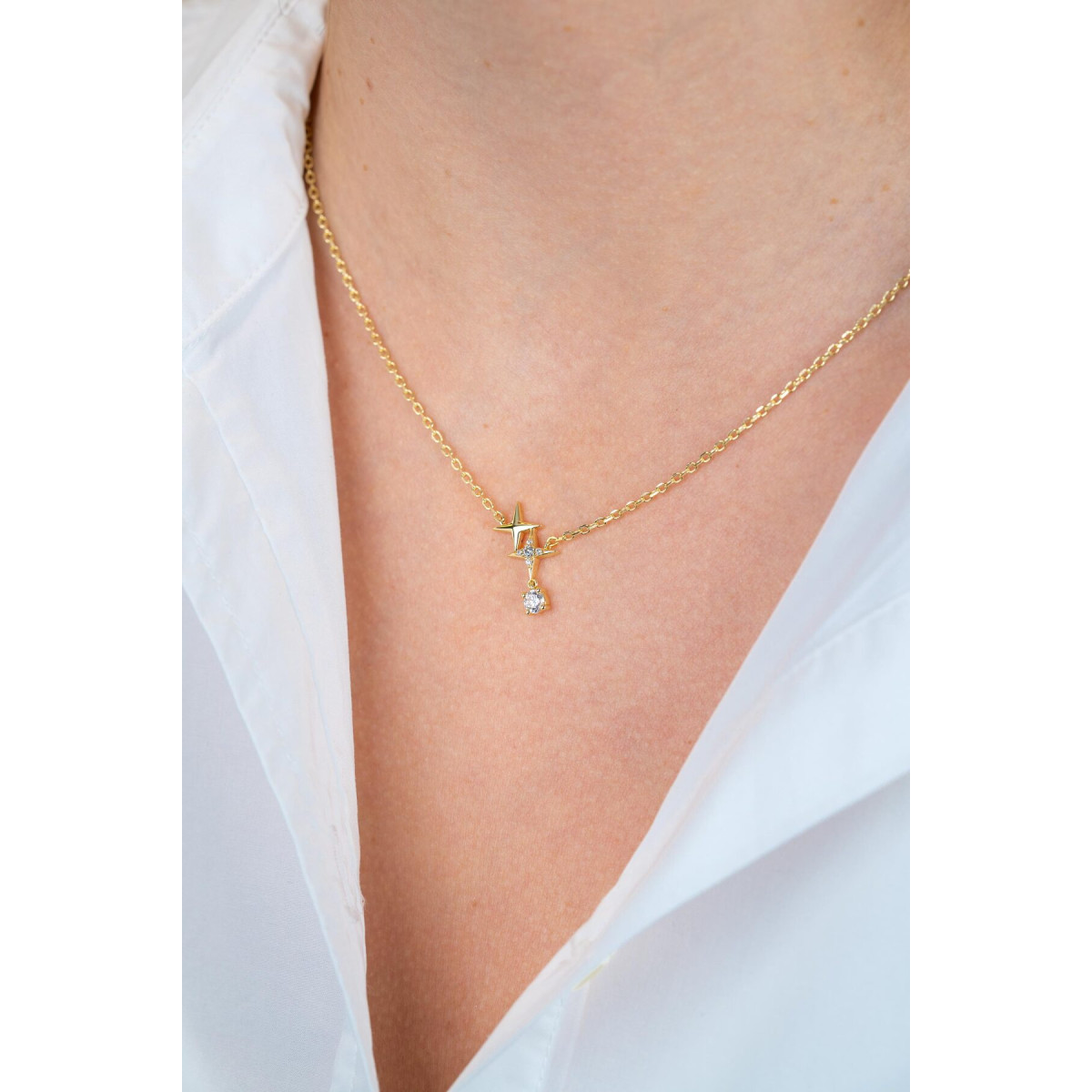 Zinzi ZIC2837 goudkleurige ketting met hanger ster 18 mm breed - Lengte 42-45 cm