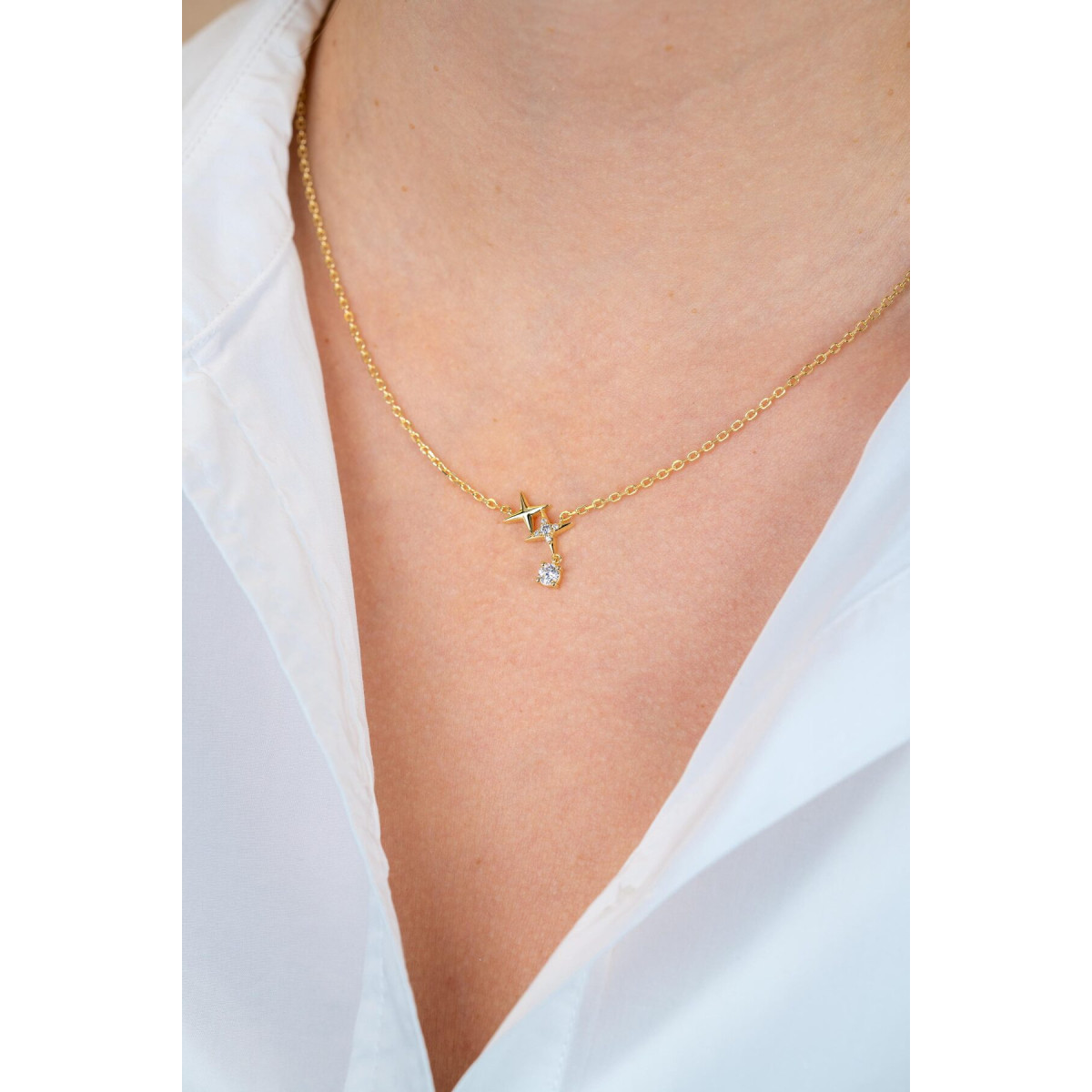 Zinzi ZIC2837 goudkleurige ketting met hanger ster 18 mm breed - Lengte 42-45 cm