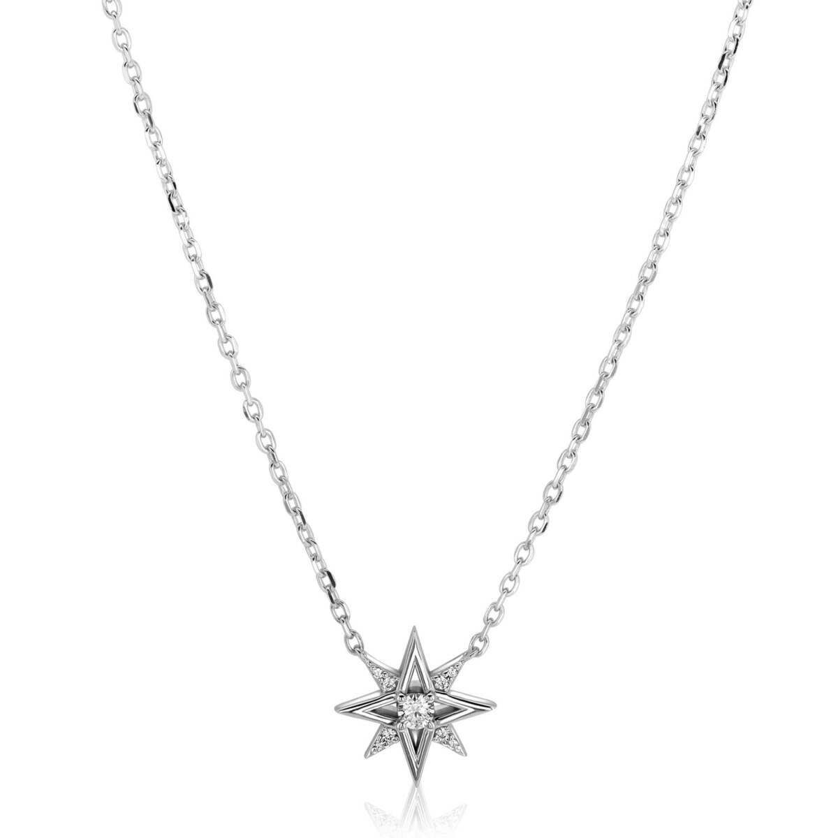 Zinzi ZIC2838 zilveren ketting met hanger ster zirkonia 14 mm breed - Lengte 42-45 cm