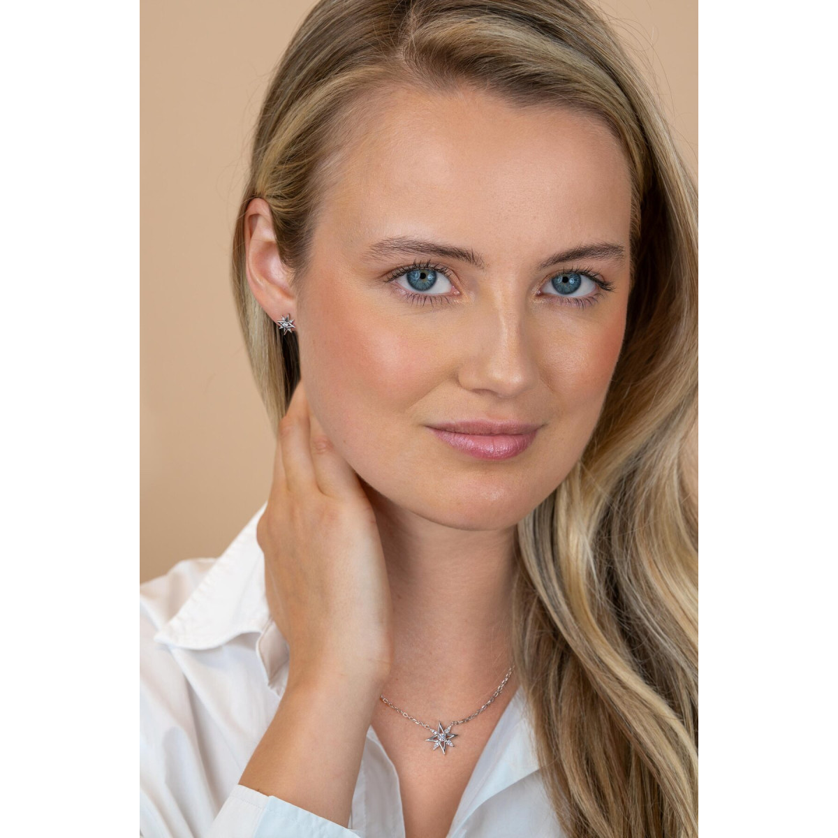 Zinzi ZIC2838 zilveren ketting met hanger ster zirkonia 14 mm breed - Lengte 42-45 cm