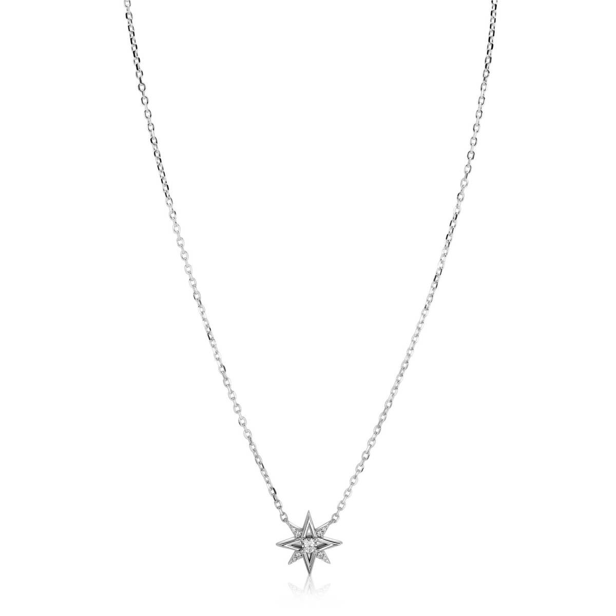 Zinzi ZIC2838 zilveren ketting met hanger ster zirkonia 14 mm breed - Lengte 42-45 cm