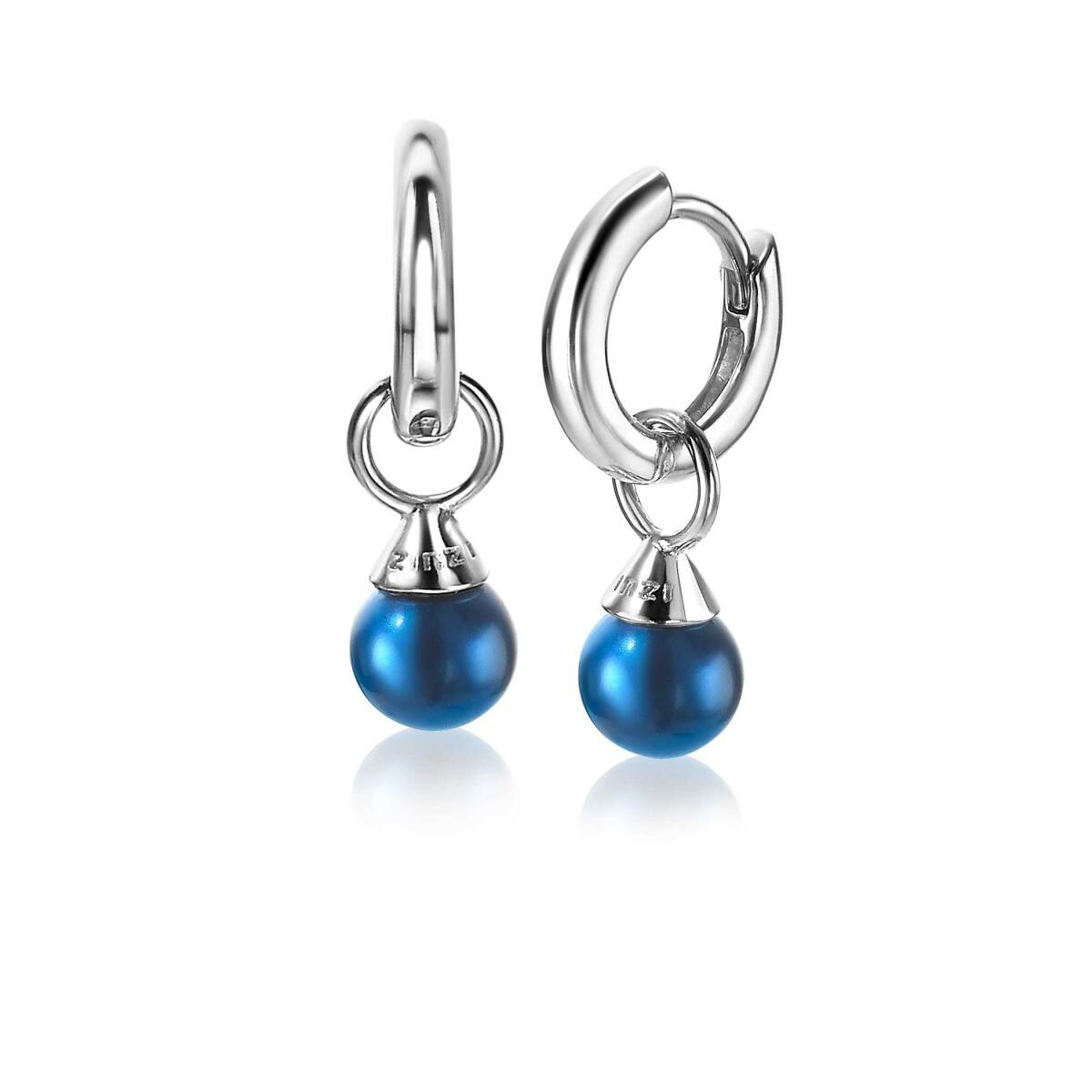 Zinzi ZICH1749B zilveren oorbedels met blauwe parels 6 mm breed - Hoogte 13.5 mm - zonder oorringen