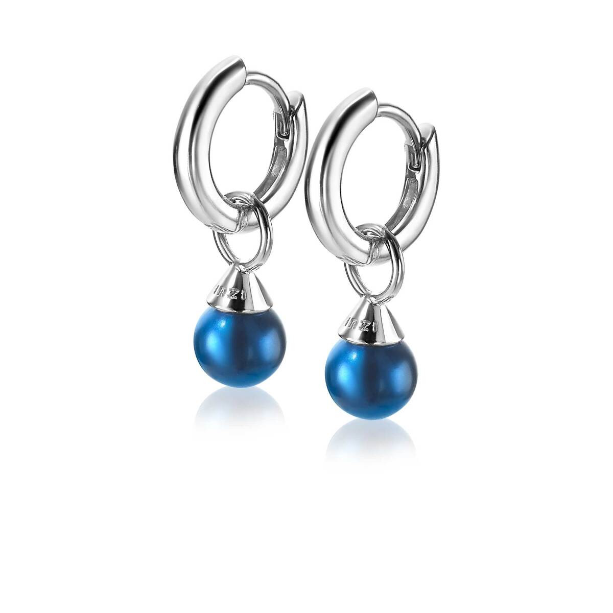 Zinzi ZICH1749B zilveren oorbedels met blauwe parels 6 mm breed - Hoogte 13.5 mm - zonder oorringen
