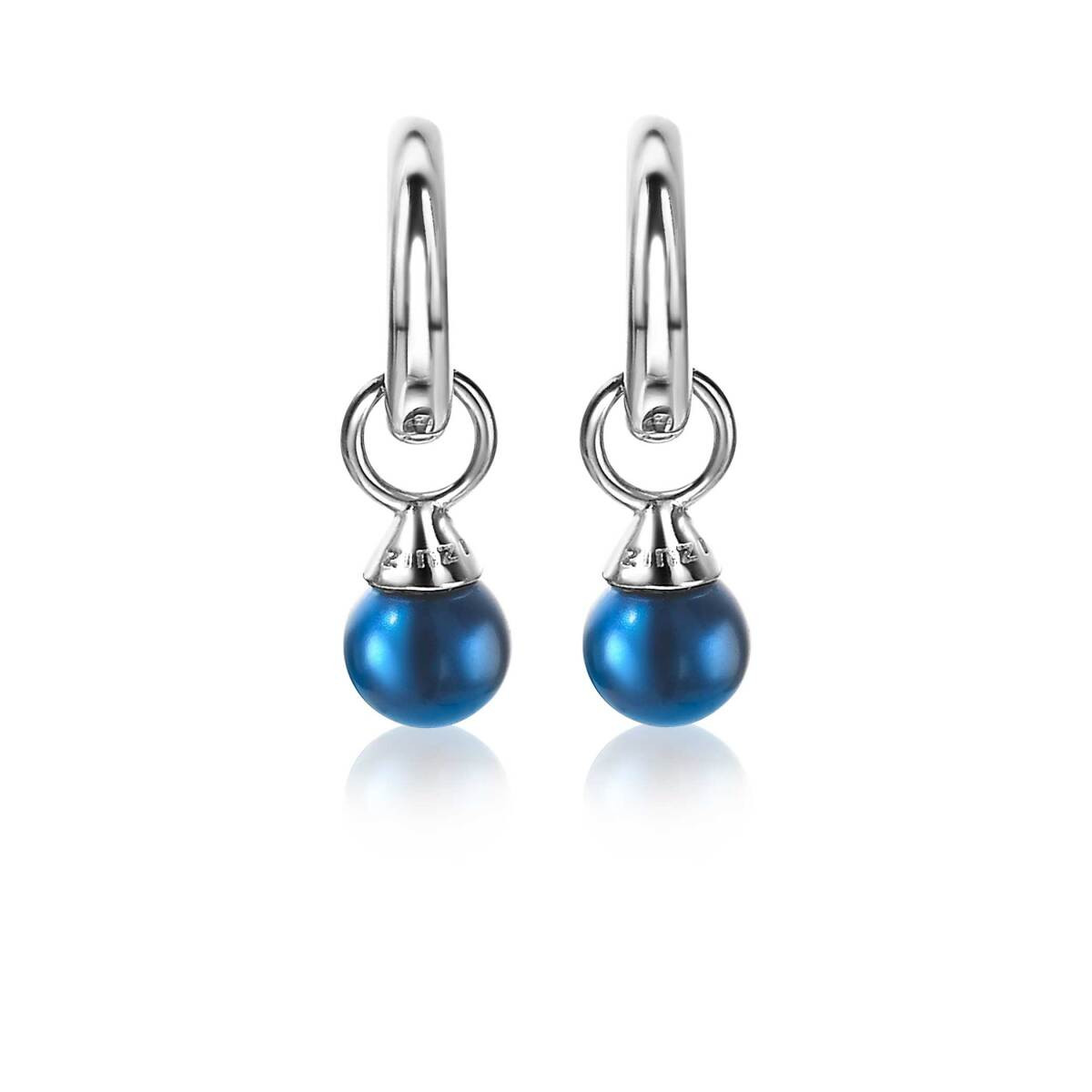 Zinzi ZICH1749B zilveren oorbedels met blauwe parels 6 mm breed - Hoogte 13.5 mm - zonder oorringen