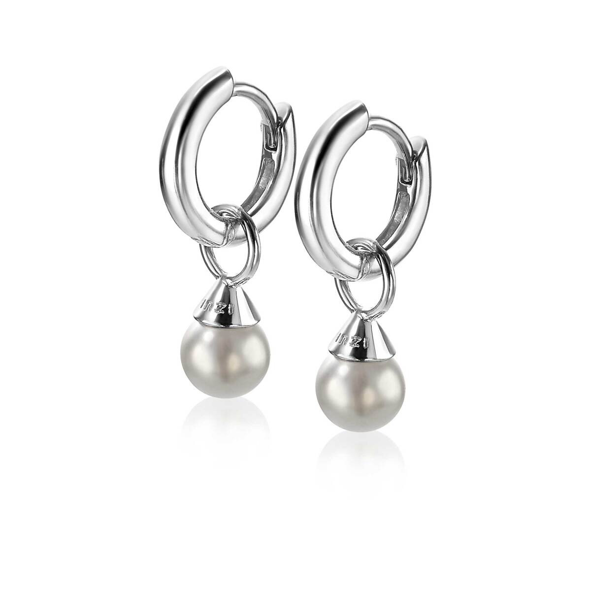 Zinzi ZICH1749LG zilveren oorbedels met parel 6 mm breed - Hoogte 13.5 mm - zonder oorringen
