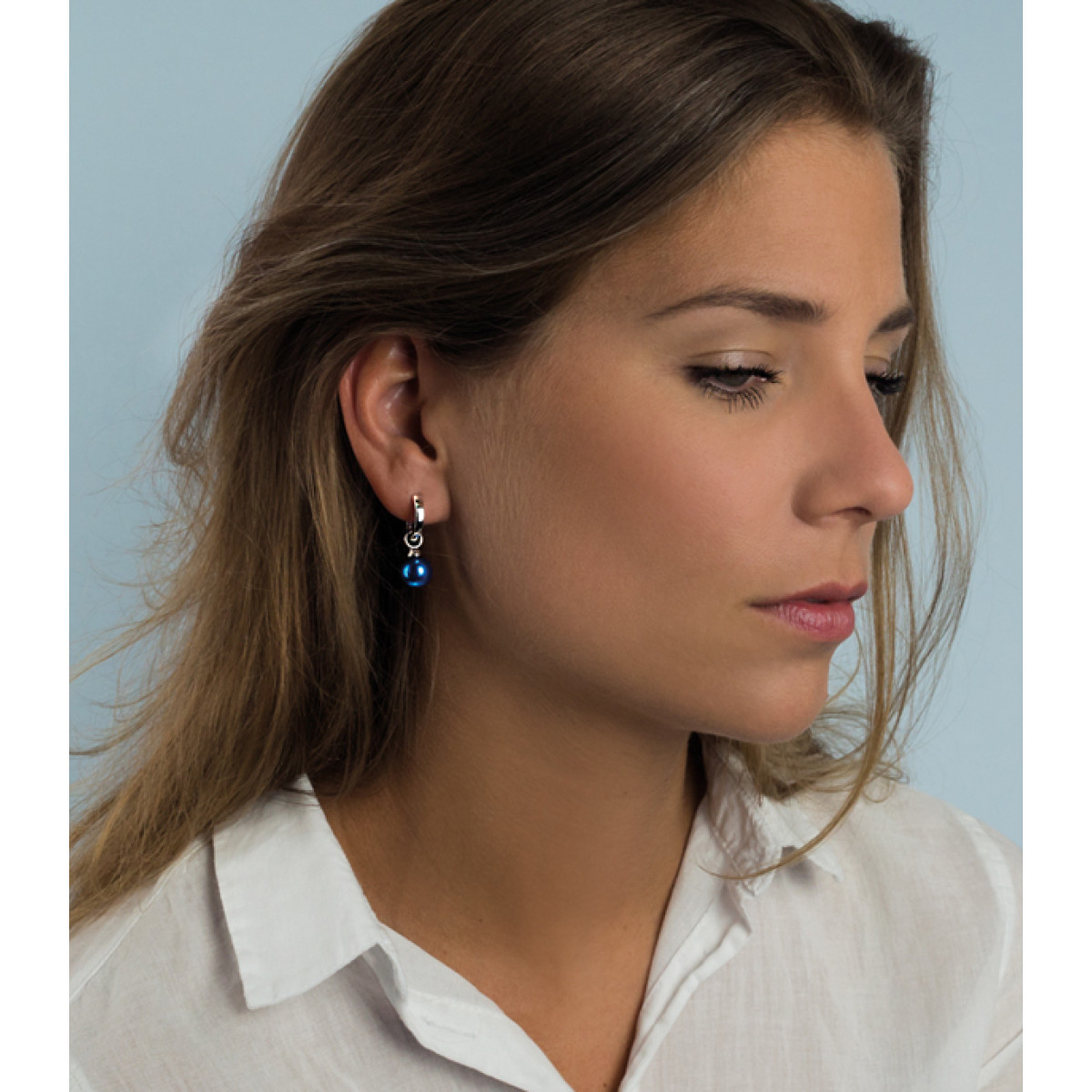 Zinzi ZICH266B 925 zilveren oorbedels met blauwe parels 10 mm breed - Hoogte 17.5 mm - zonder oorringen