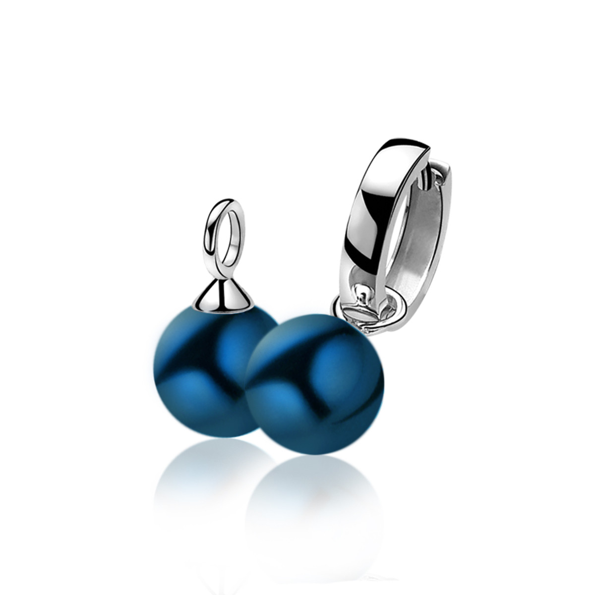 Zinzi ZICH266B 925 zilveren oorbedels met blauwe parels 10 mm breed - Hoogte 17.5 mm - zonder oorringen