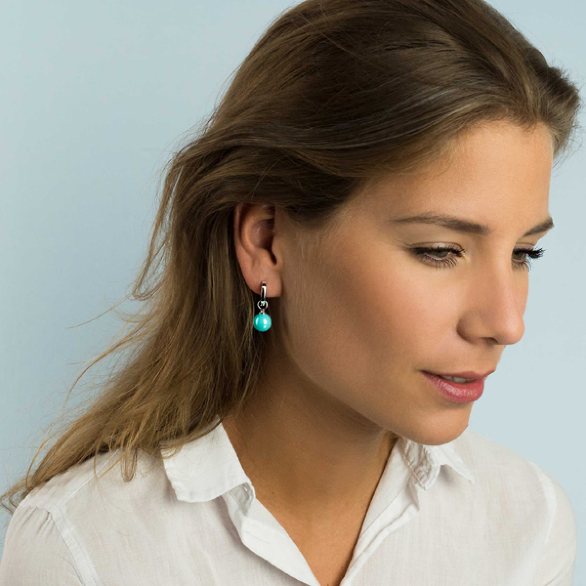 Zinzi ZICH266T zilveren oorbedels met turquoise parels 10 mm breed - Hoogte 17.5 mm - zonder oorringen