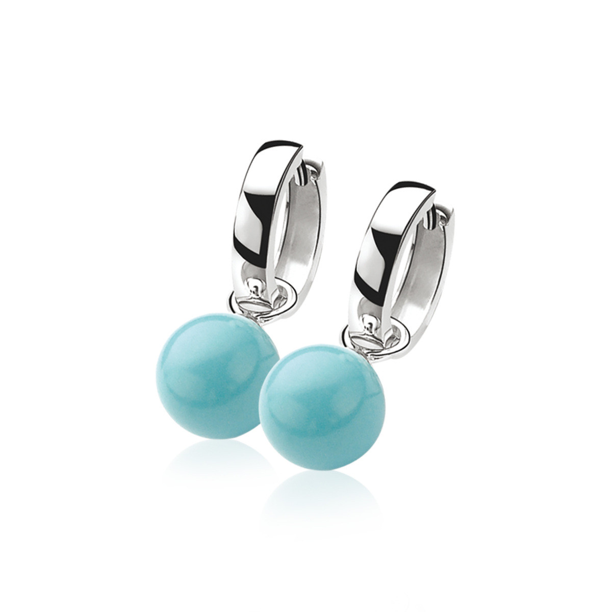 Zinzi ZICH266T zilveren oorbedels met turquoise parels 10 mm breed - Hoogte 17.5 mm - zonder oorringen