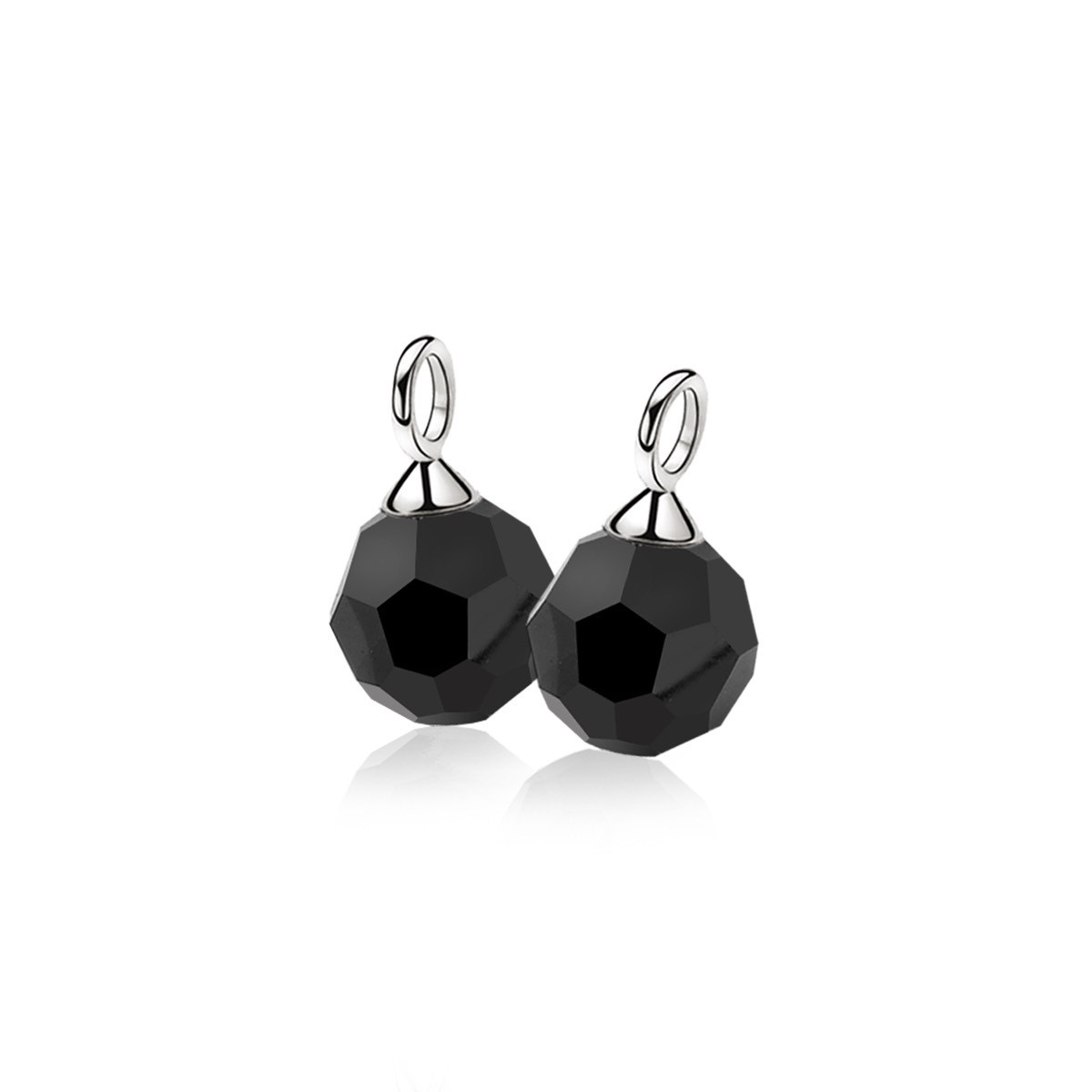 Zinzi ZICH266Z zilveren oorbedels met ronde zwarte stenen 10 mm breed - Hoogte 17.5 mm - zonder oorringen