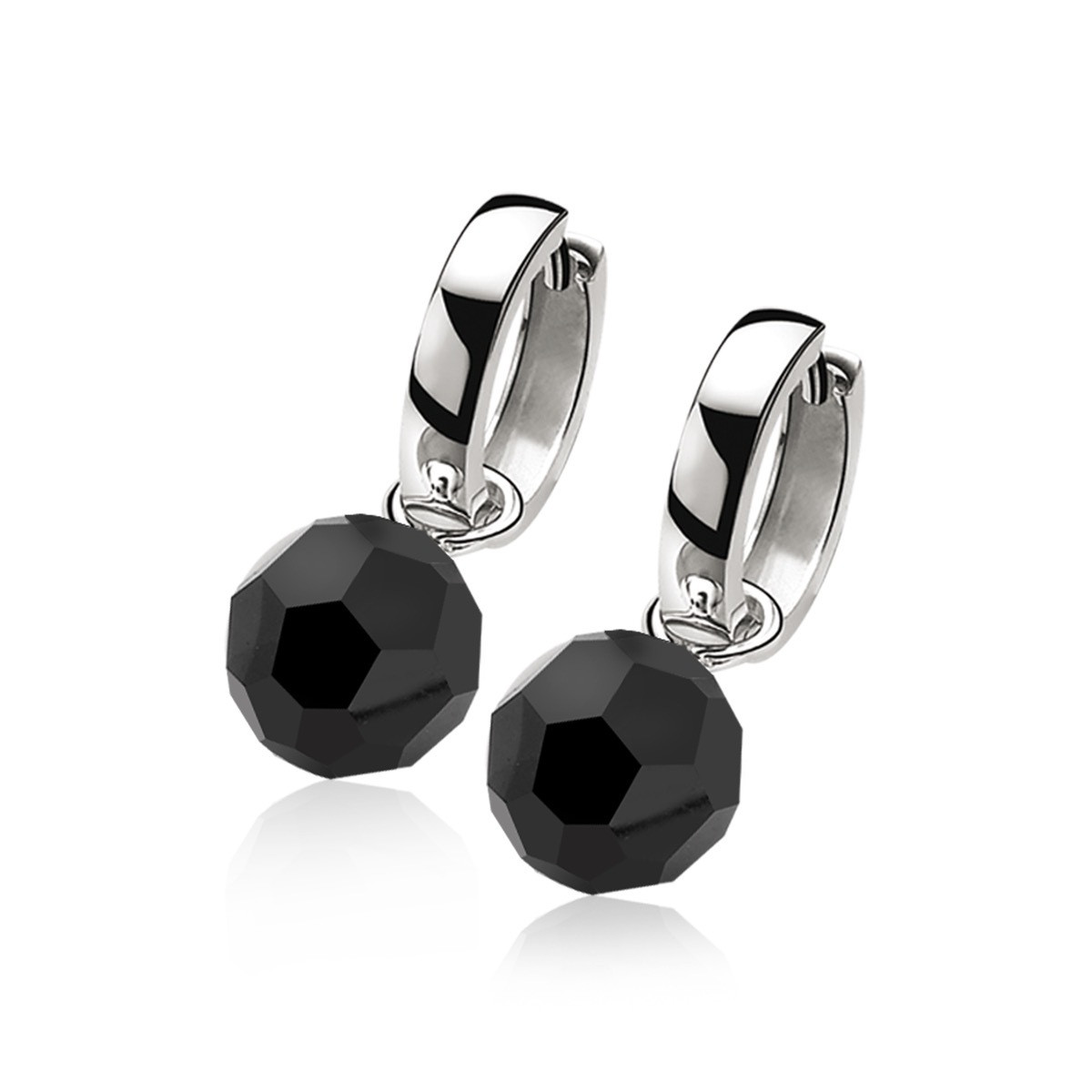 Zinzi ZICH266Z zilveren oorbedels met ronde zwarte stenen 10 mm breed - Hoogte 17.5 mm - zonder oorringen