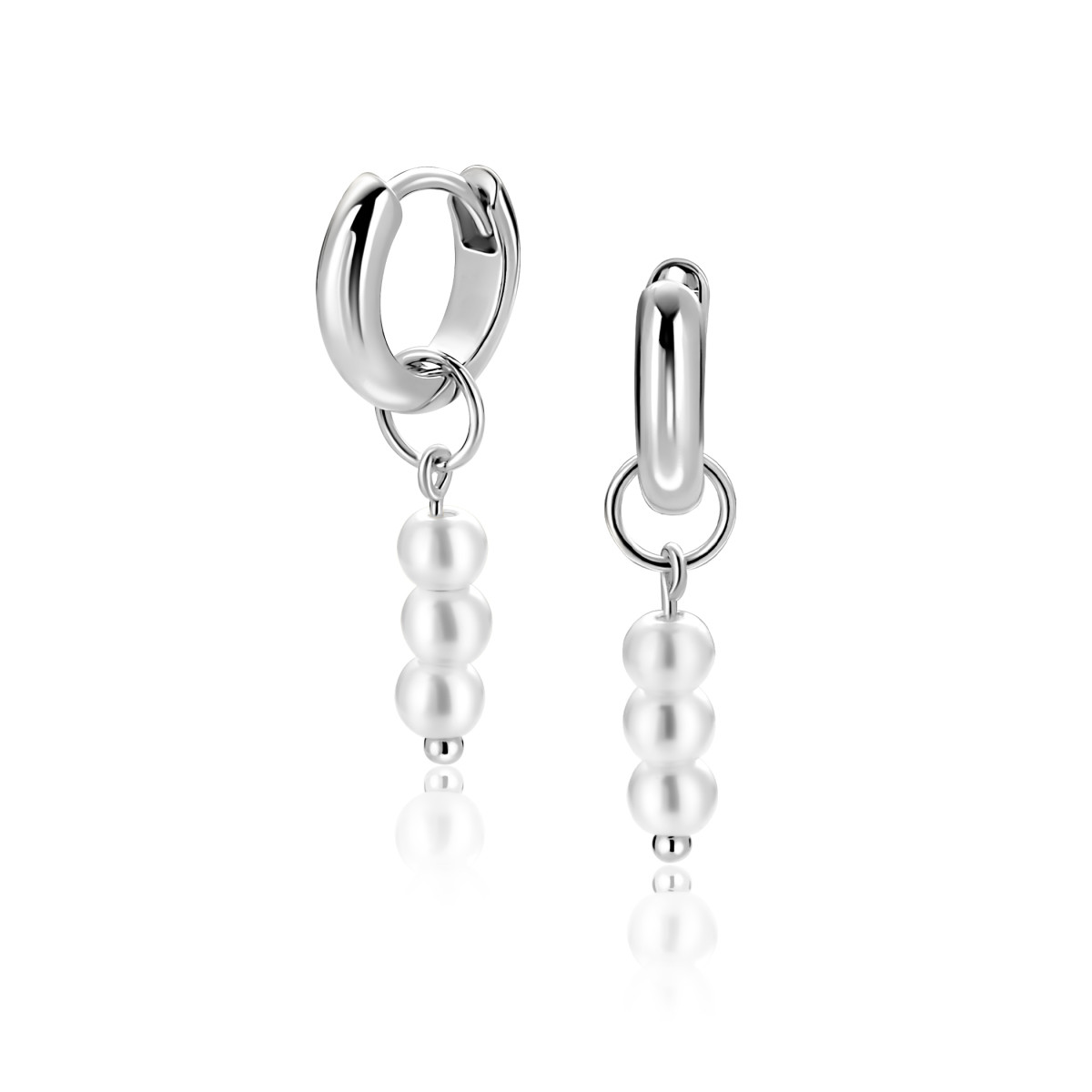 Zinzi ZICH2734 zilveren oorbedels met imitatieparels 4.2 mm breed - Hoogte 12 mm - zonder oorringen