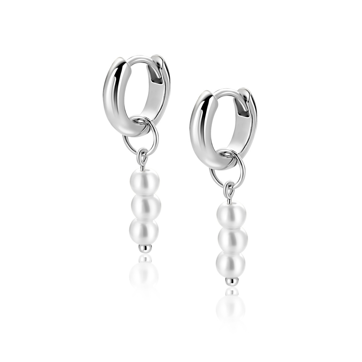 Zinzi ZICH2734 zilveren oorbedels met imitatieparels 4.2 mm breed - Hoogte 12 mm - zonder oorringen