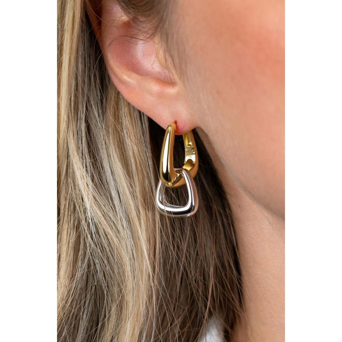 Zinzi ZICH2805 925 zilveren oorbedels met druppel- en driehoekdesign 2 mm breed - Hoogte 16 mm - zonder oorringen