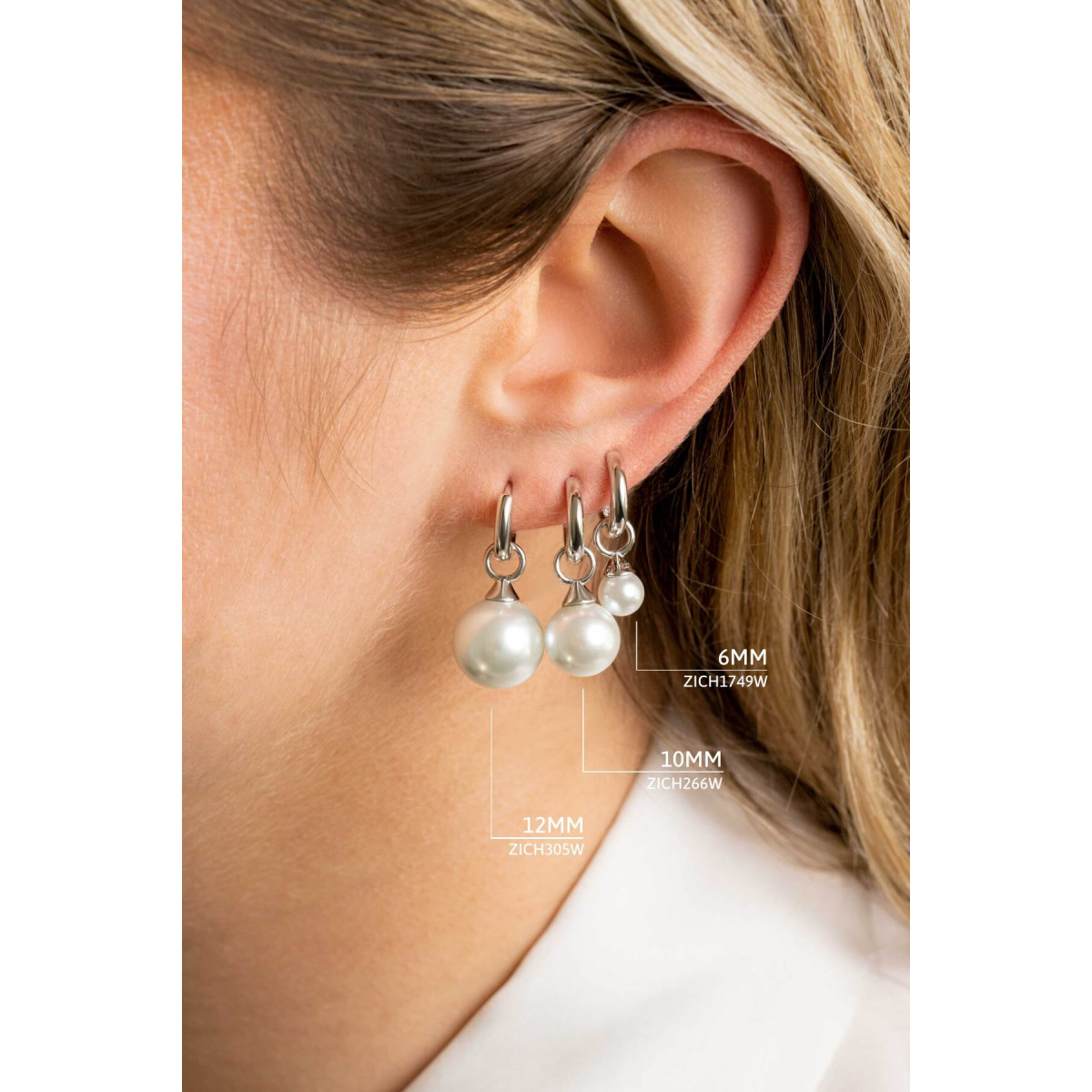 Zinzi ZICH305W 925 zilveren oorbedels met imitatieparels 12 mm breed - Hoogte 19.5 mm - zonder oorringen