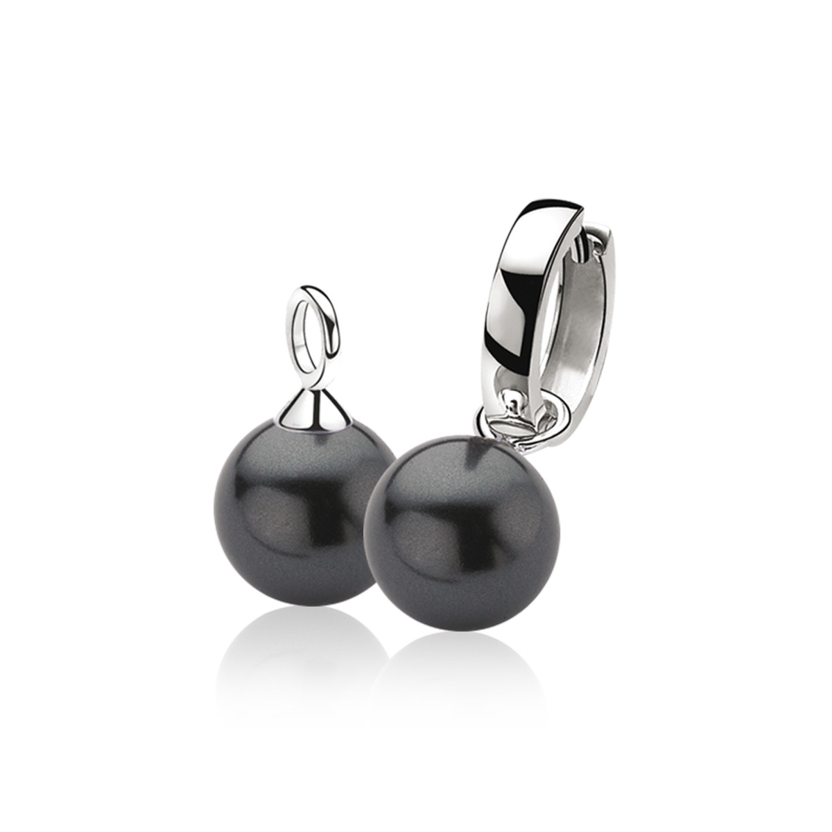 Zinzi ZICH305Z zilveren parel oorbedels met zwarte accenten 12 mm breed - Hoogte 19.5 mm - zonder oorringen