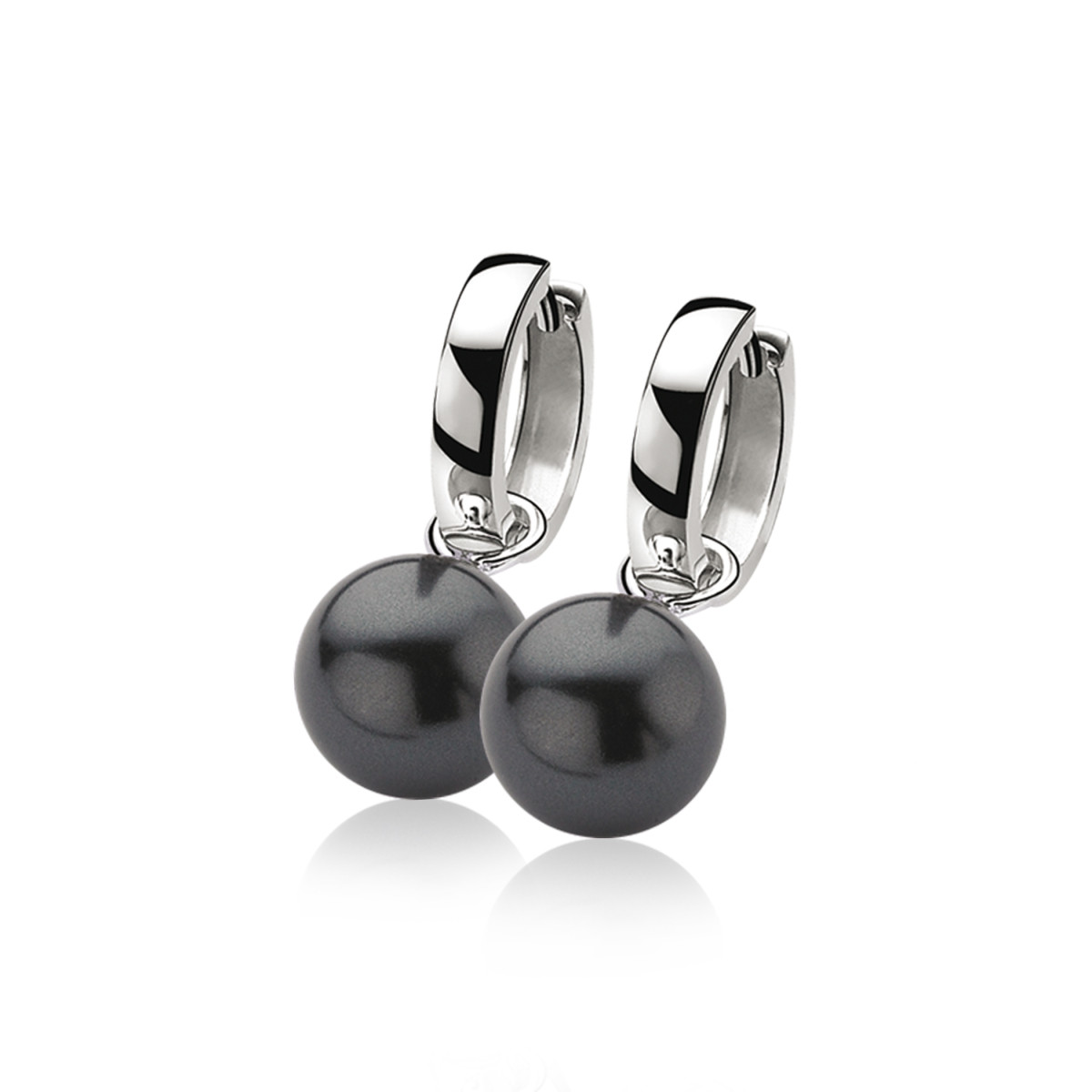 Zinzi ZICH305Z zilveren parel oorbedels met zwarte accenten 12 mm breed - Hoogte 19.5 mm - zonder oorringen
