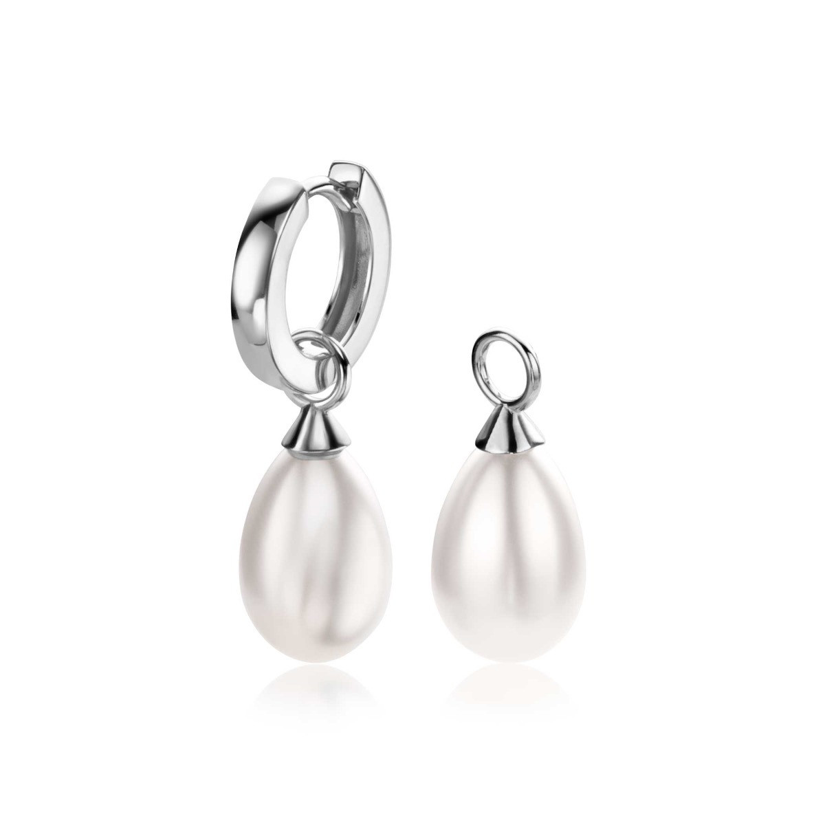 Zinzi ZICH355W 925 zilveren oorbedels met witte imitatieparels 10 mm breed - Hoogte 15 mm - zonder oorringen