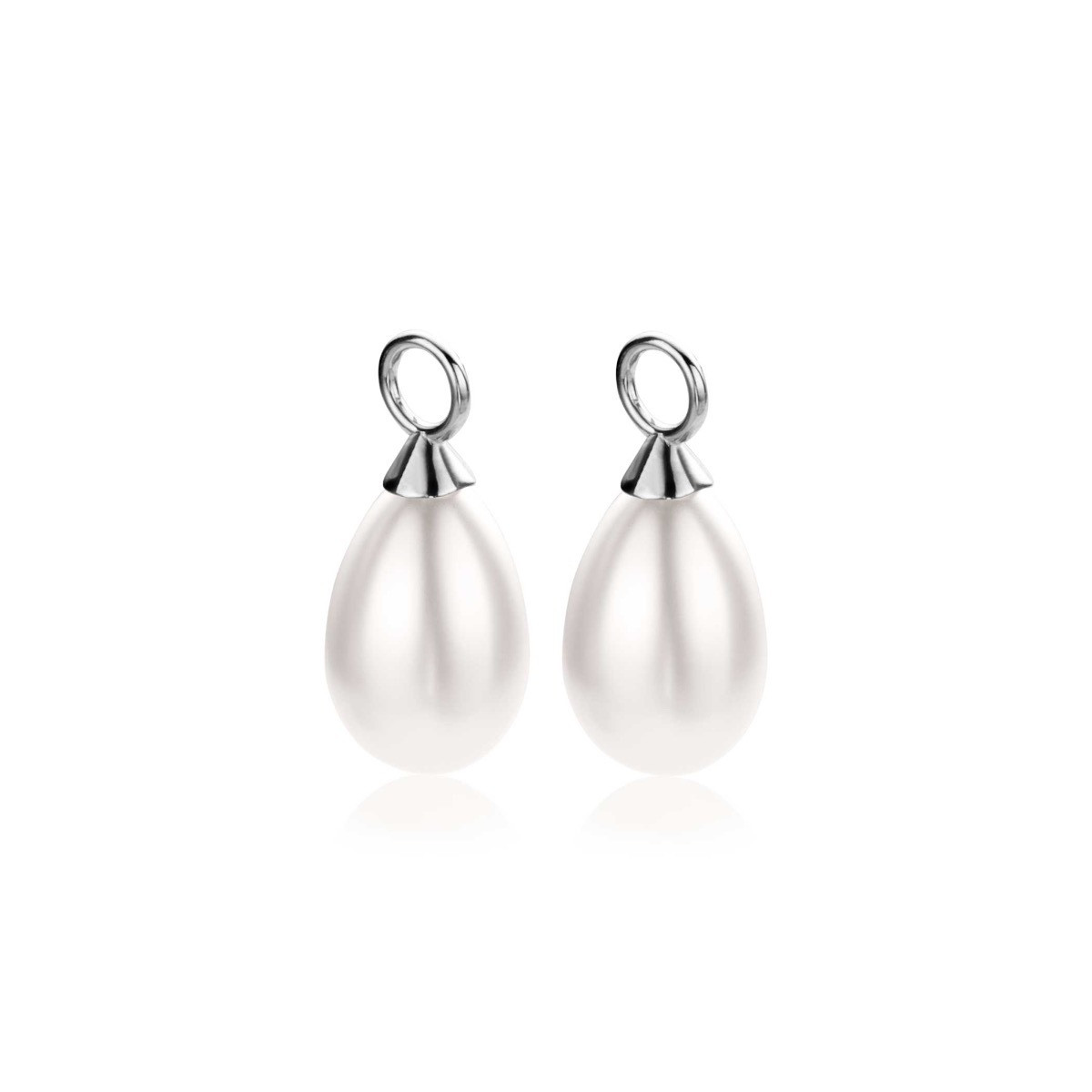 Zinzi ZICH355W 925 zilveren oorbedels met witte imitatieparels 10 mm breed - Hoogte 15 mm - zonder oorringen