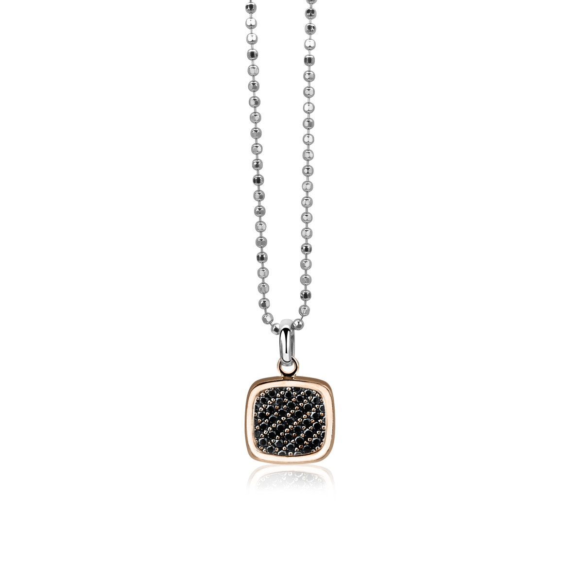Zinzi ZIH1070N roségoudkleurige hanger met zwarte zirkonia's 17 mm breed - Hoogte 27 mm
