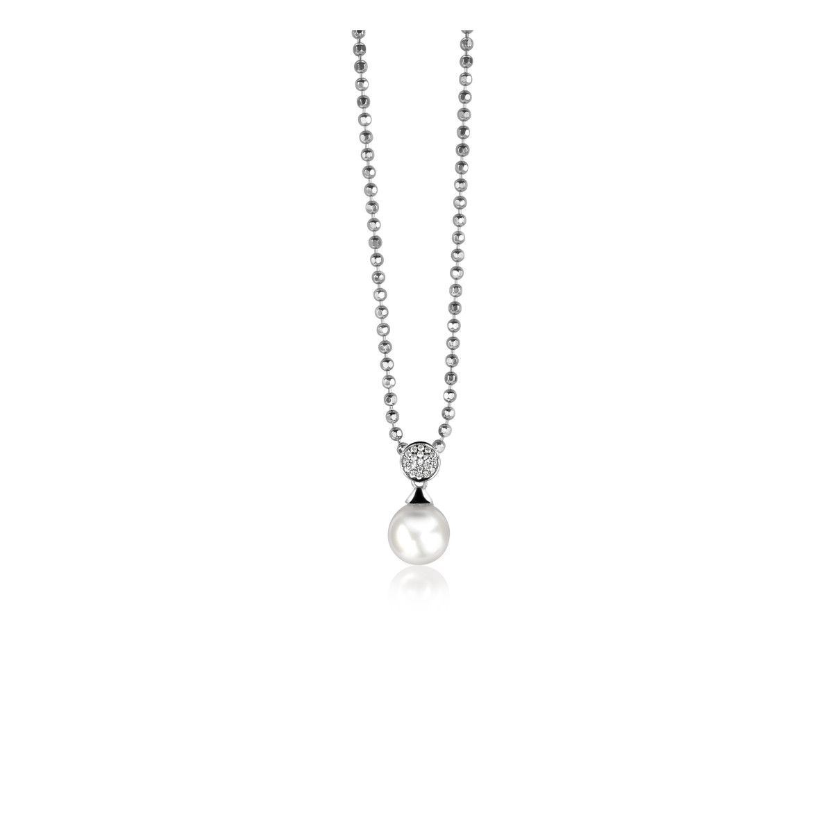 Zinzi ZIH1151 zilveren hanger met witte imitatieparel en transparante zirkonia's 10 mm breed - Hoogte 19.5 mm