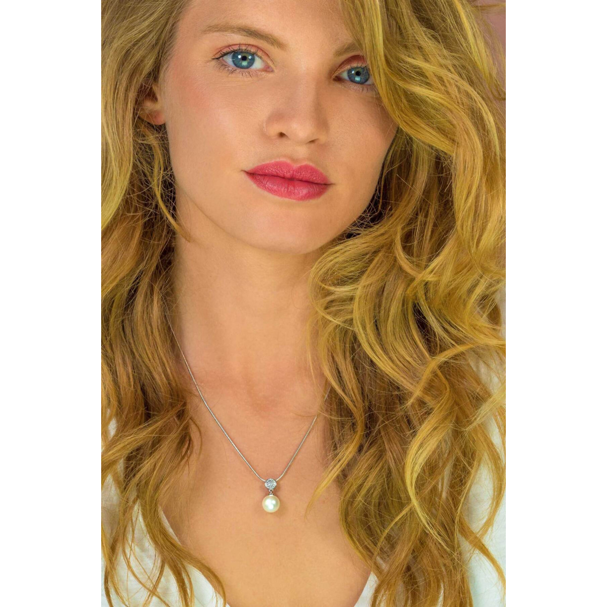 Zinzi ZIH1151 zilveren hanger met witte imitatieparel en transparante zirkonia's 10 mm breed - Hoogte 19.5 mm