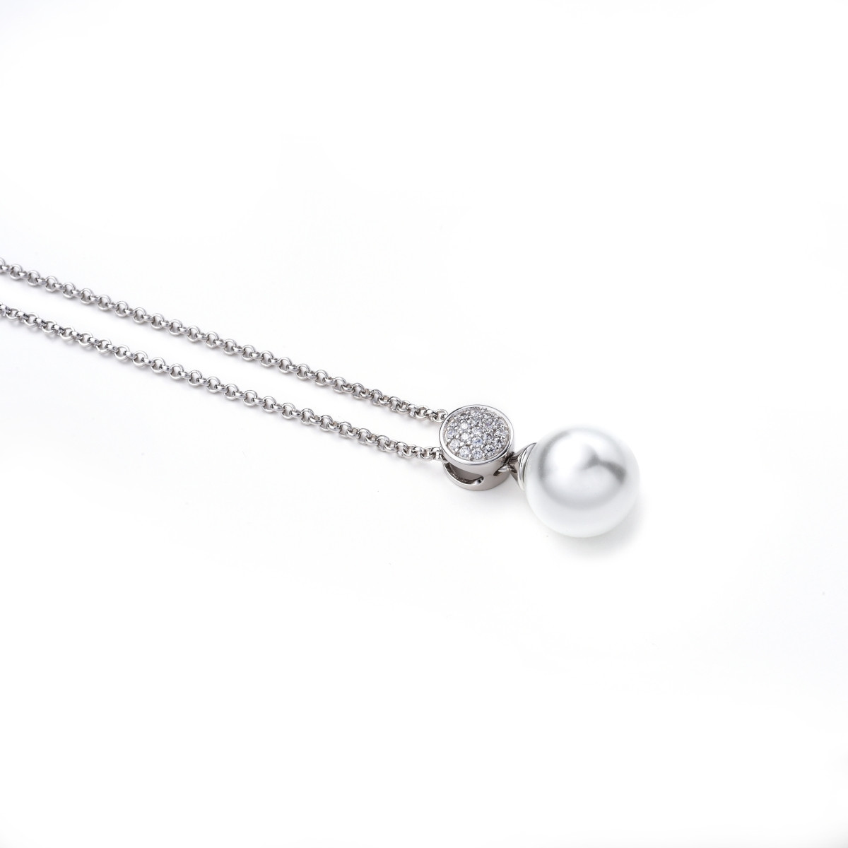 Zinzi ZIH1151 zilveren hanger met witte imitatieparel en transparante zirkonia's 10 mm breed - Hoogte 19.5 mm