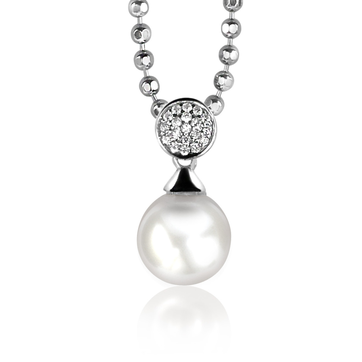 Zinzi ZIH1151 zilveren hanger met witte imitatieparel en transparante zirkonia's 10 mm breed - Hoogte 19.5 mm