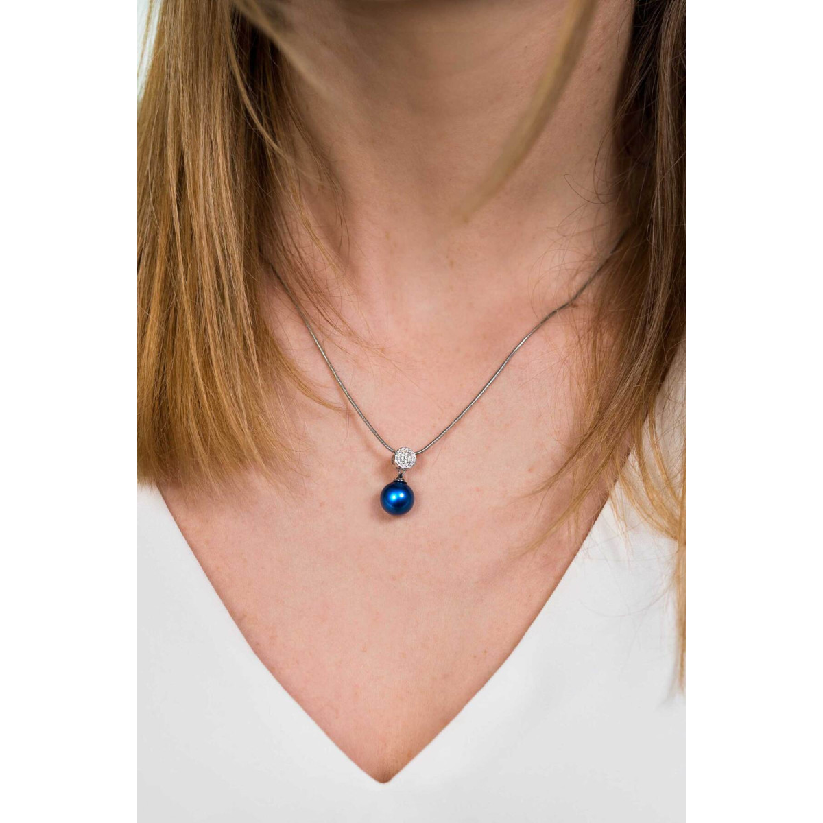 Zinzi ZIH1151B 925 zilveren hanger met blauwe imitatieparel en zirkonia's 10 mm breed - Hoogte 18.5 mm