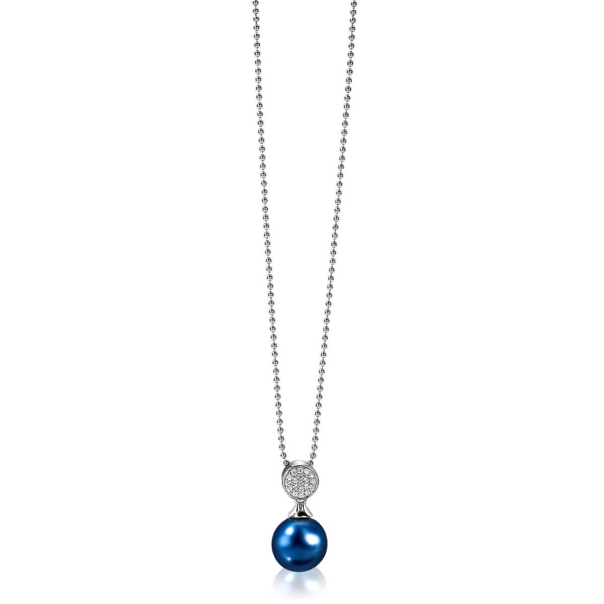 Zinzi ZIH1151B 925 zilveren hanger met blauwe imitatieparel en zirkonia's 10 mm breed - Hoogte 18.5 mm