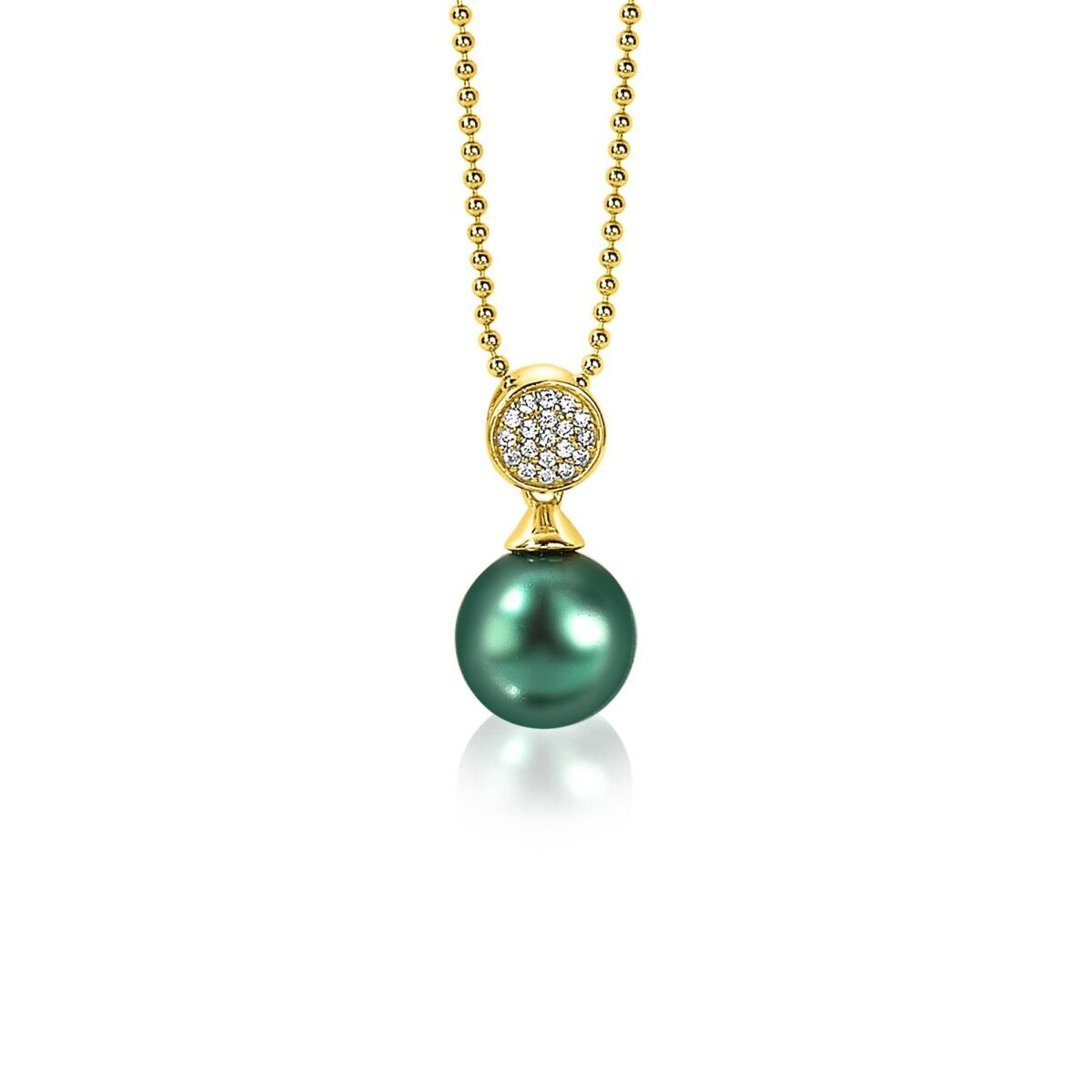 Zinzi ZIH1151GG gold plated hanger met groene imitatieparel en zirkonia's 10 mm breed - Hoogte 18.5 mm