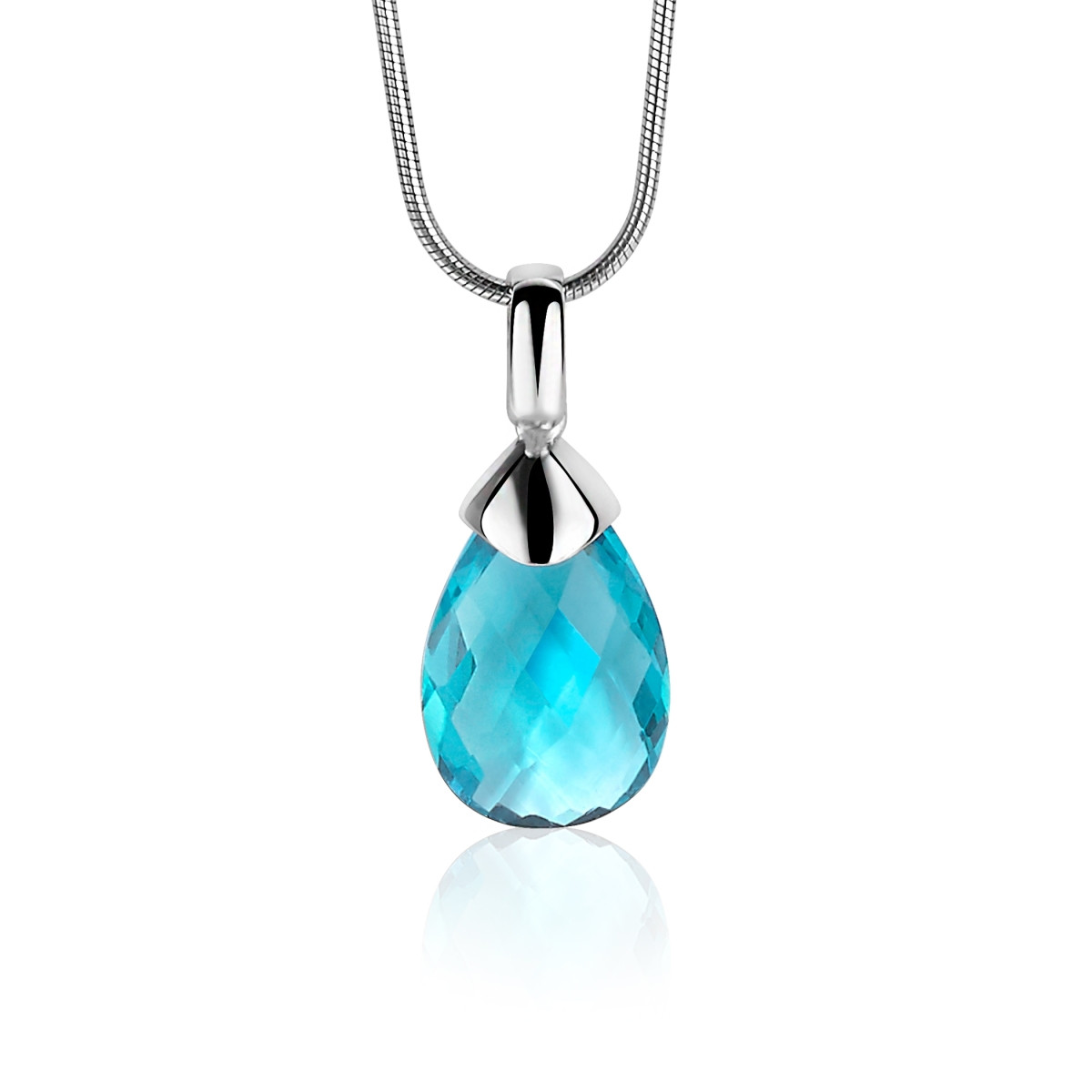 Zinzi ZIH1171T zilveren hanger met turquoise steen in druppel vorm 12 mm breed - Hoogte 28 mm