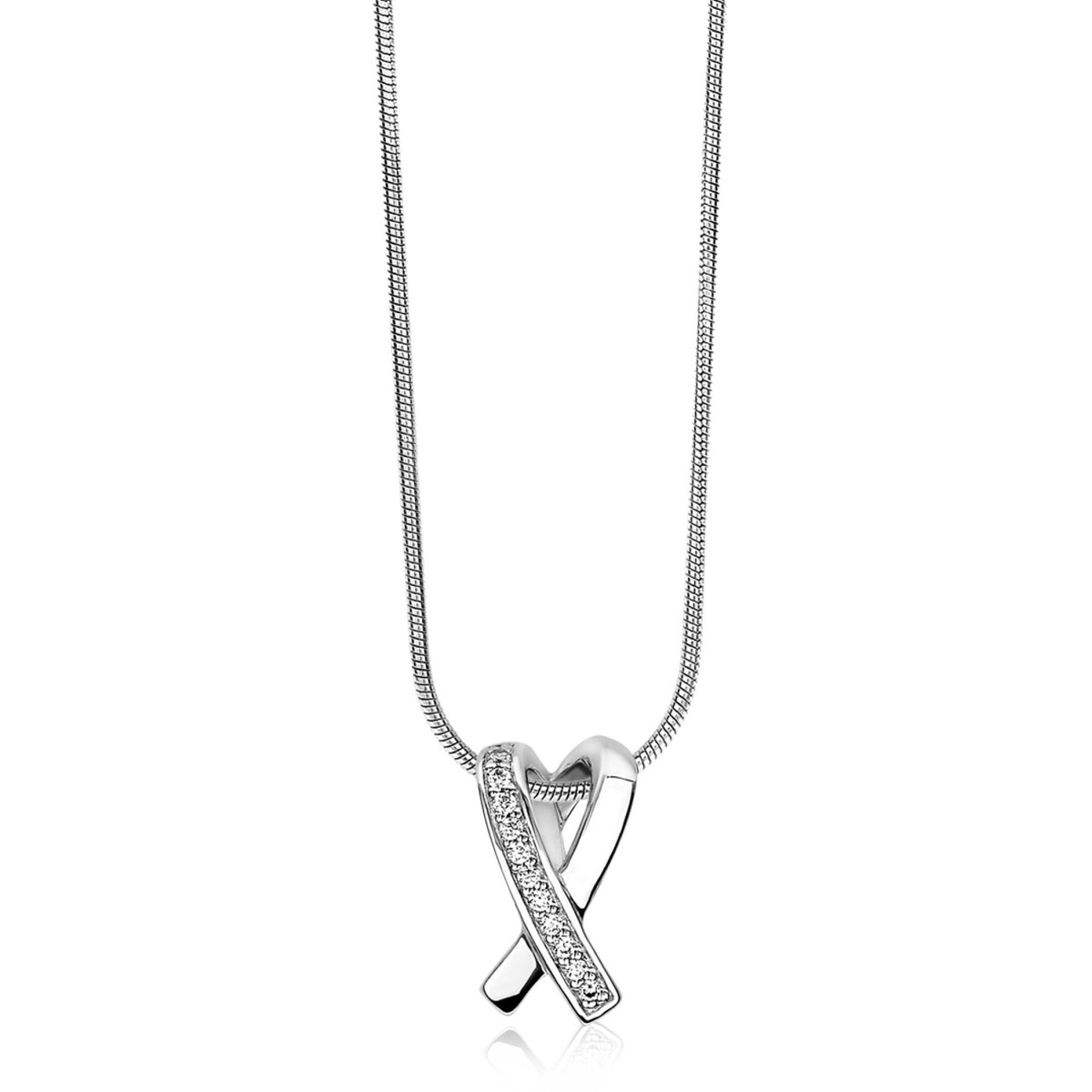 Zinzi ZIH1625 925 zilveren hanger met kruisende lijnen en transparante zirkonia's 7.5 mm breed - Hoogte 15 mm