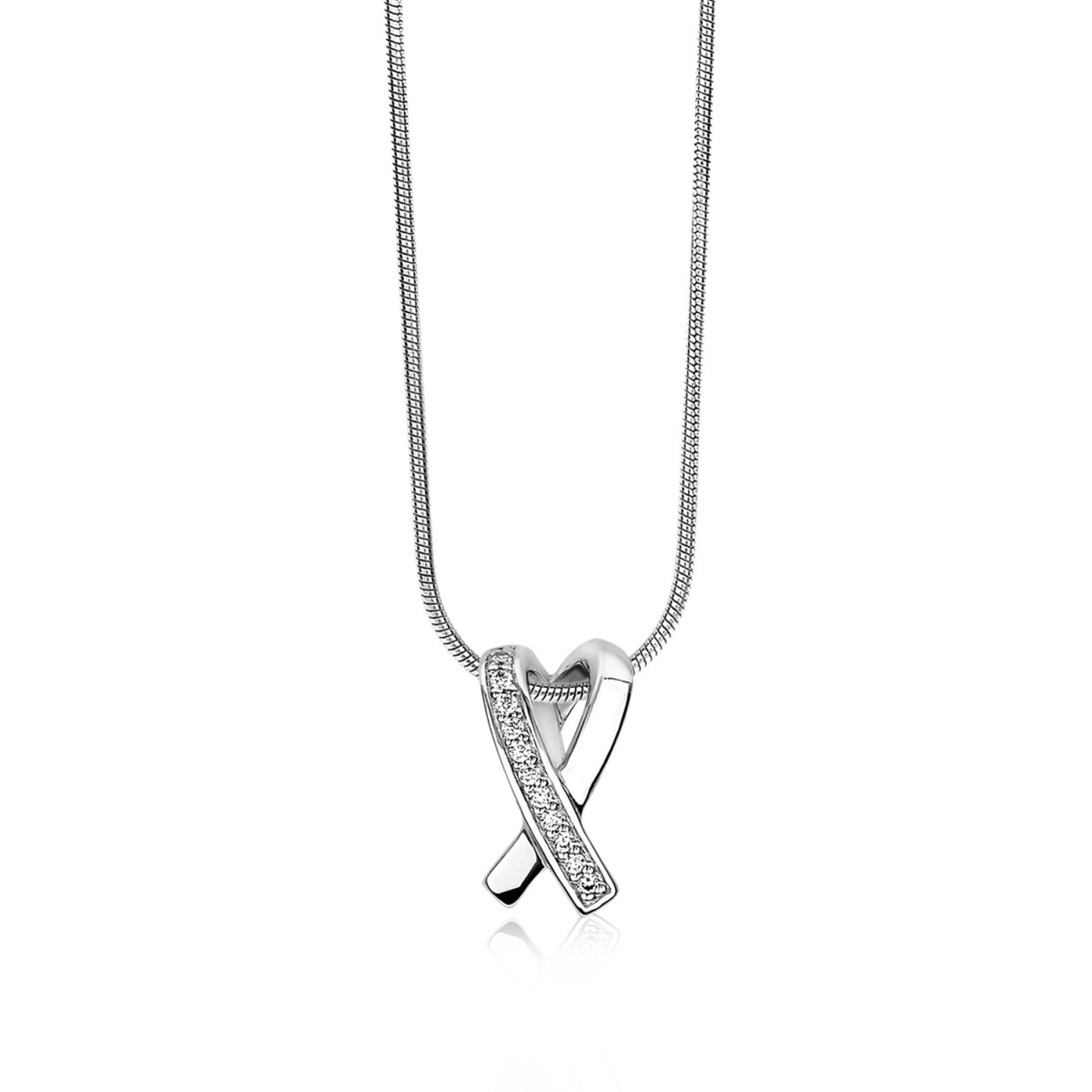 Zinzi ZIH1625 925 zilveren hanger met kruisende lijnen en transparante zirkonia's 7.5 mm breed - Hoogte 15 mm