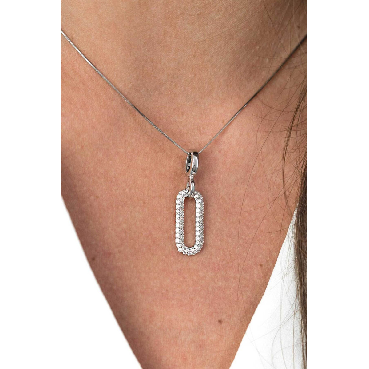 Zinzi ZIH1894 zilveren hanger met open ovale vorm met transparante zirkonia's 8.5 mm breed - Hoogte 32 mm