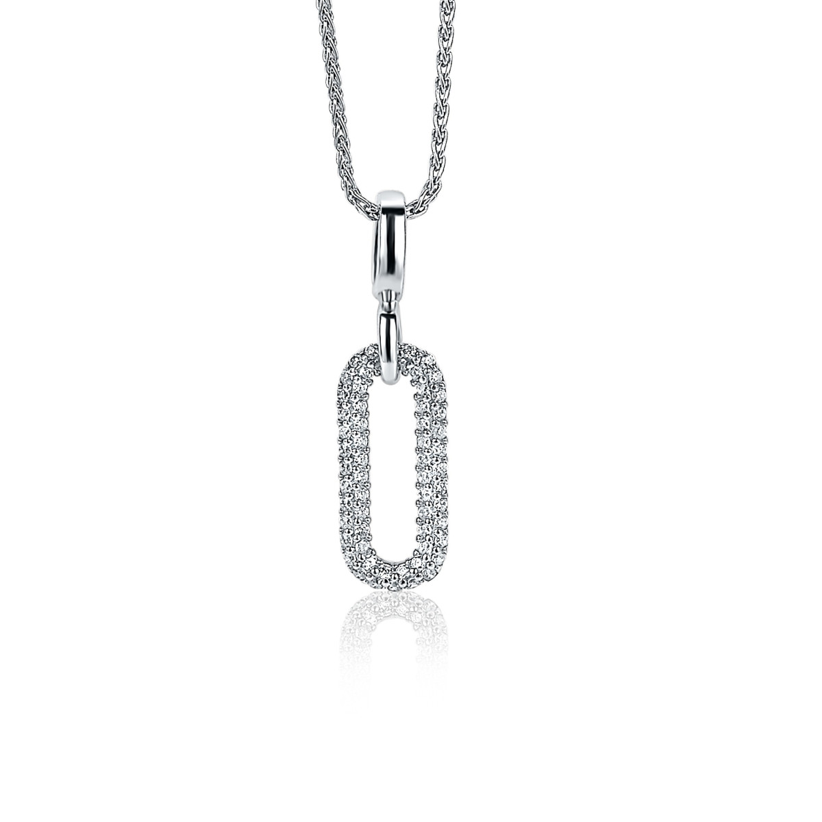 Zinzi ZIH1894 zilveren hanger met open ovale vorm met transparante zirkonia's 8.5 mm breed - Hoogte 32 mm