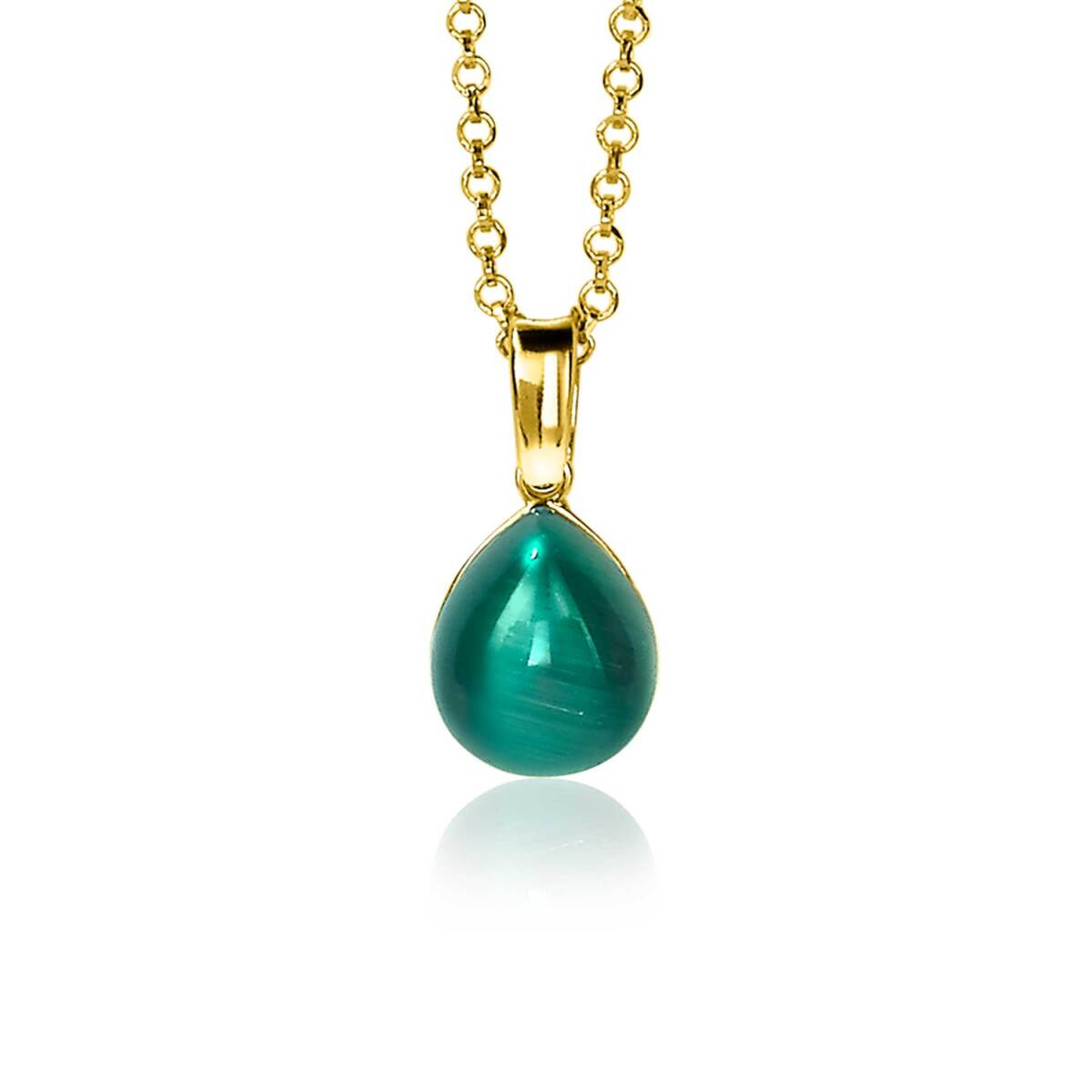 Zinzi ZIH1934GG gold plated hanger met groene steen in druppel vorm 9 mm breed - Hoogte 19 mm