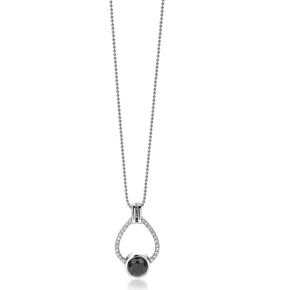 Zinzi ZIH1947 zilveren hanger met druppel van zwarte en transparante zirkonia 18.5 mm breed - Hoogte 32 mm