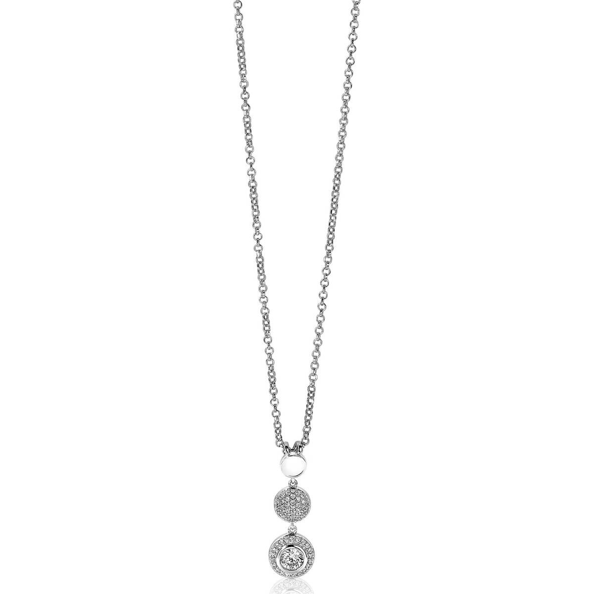 Zinzi ZIH1973 zilveren hanger met ronde vormen en zirkonia's 9 mm breed - Hoogte 27 mm