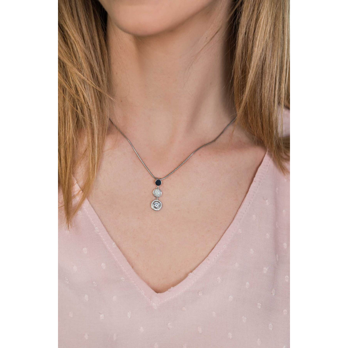 Zinzi ZIH1973 zilveren hanger met ronde vormen en zirkonia's 9 mm breed - Hoogte 27 mm